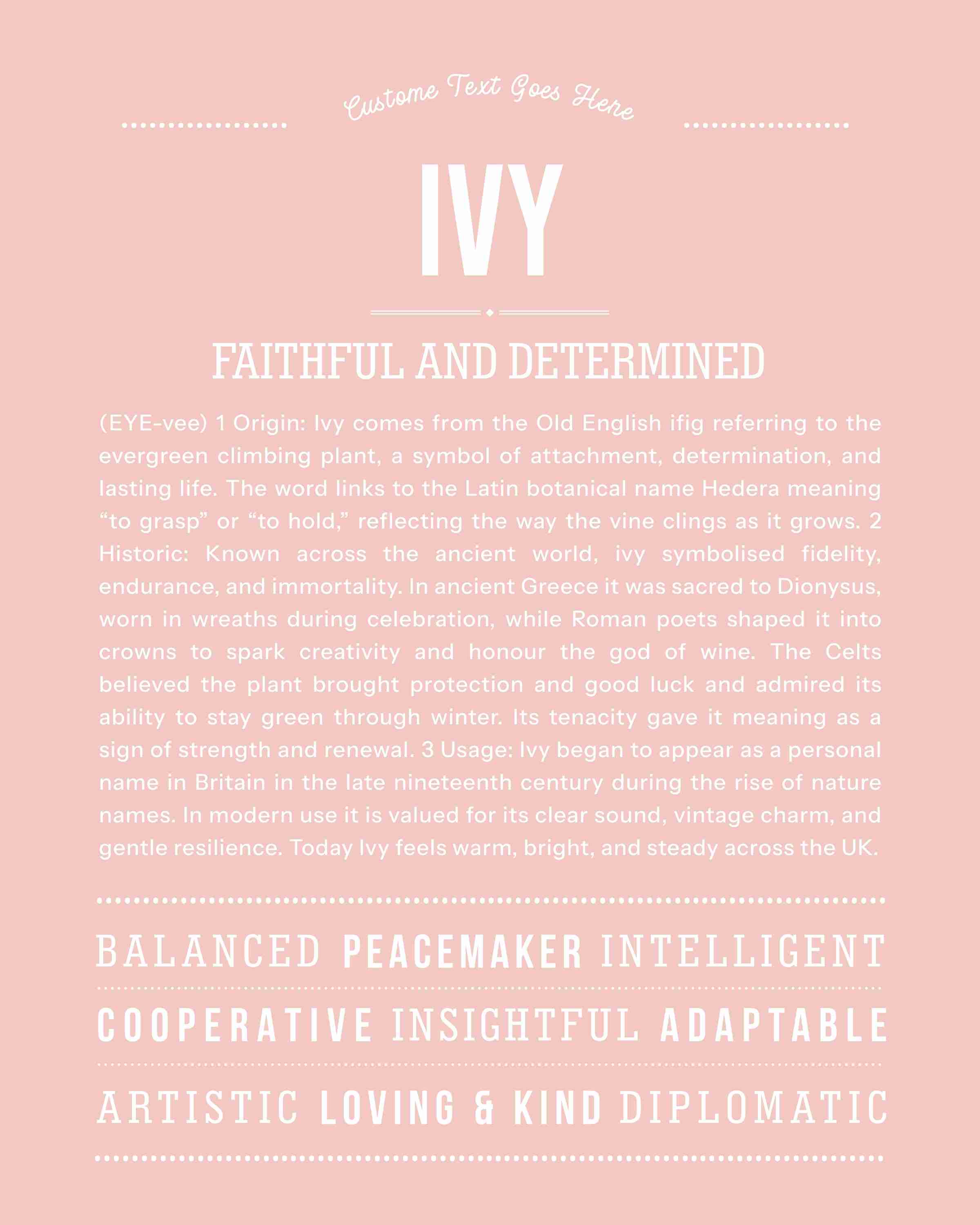 Ivy | Personalised Name Meaning Print – Custom Name Art Gift