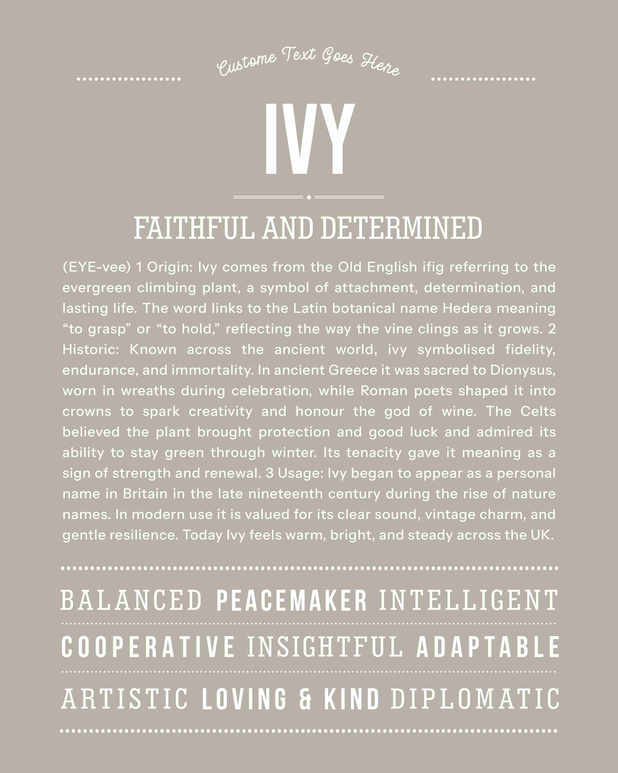Ivy | Personalised Name Meaning Print – Custom Name Art Gift