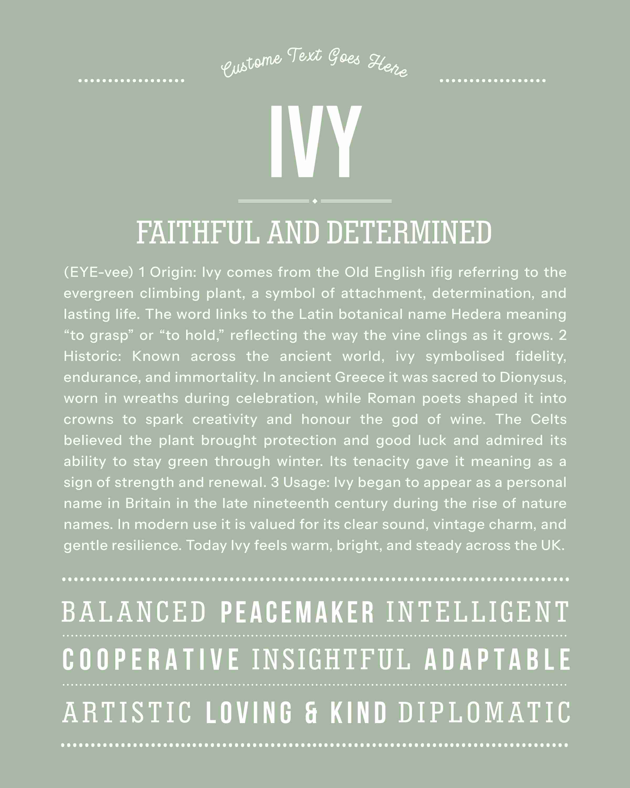 Ivy | Personalised Name Meaning Print – Custom Name Art Gift