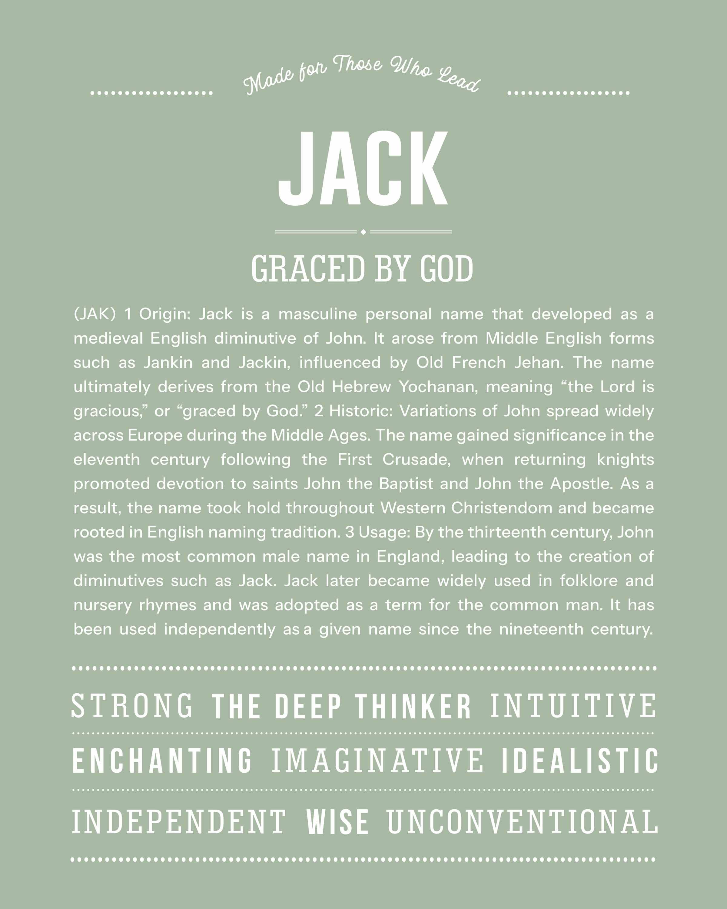Jack | Personalised Name Meaning Print – Custom Name Art Gift