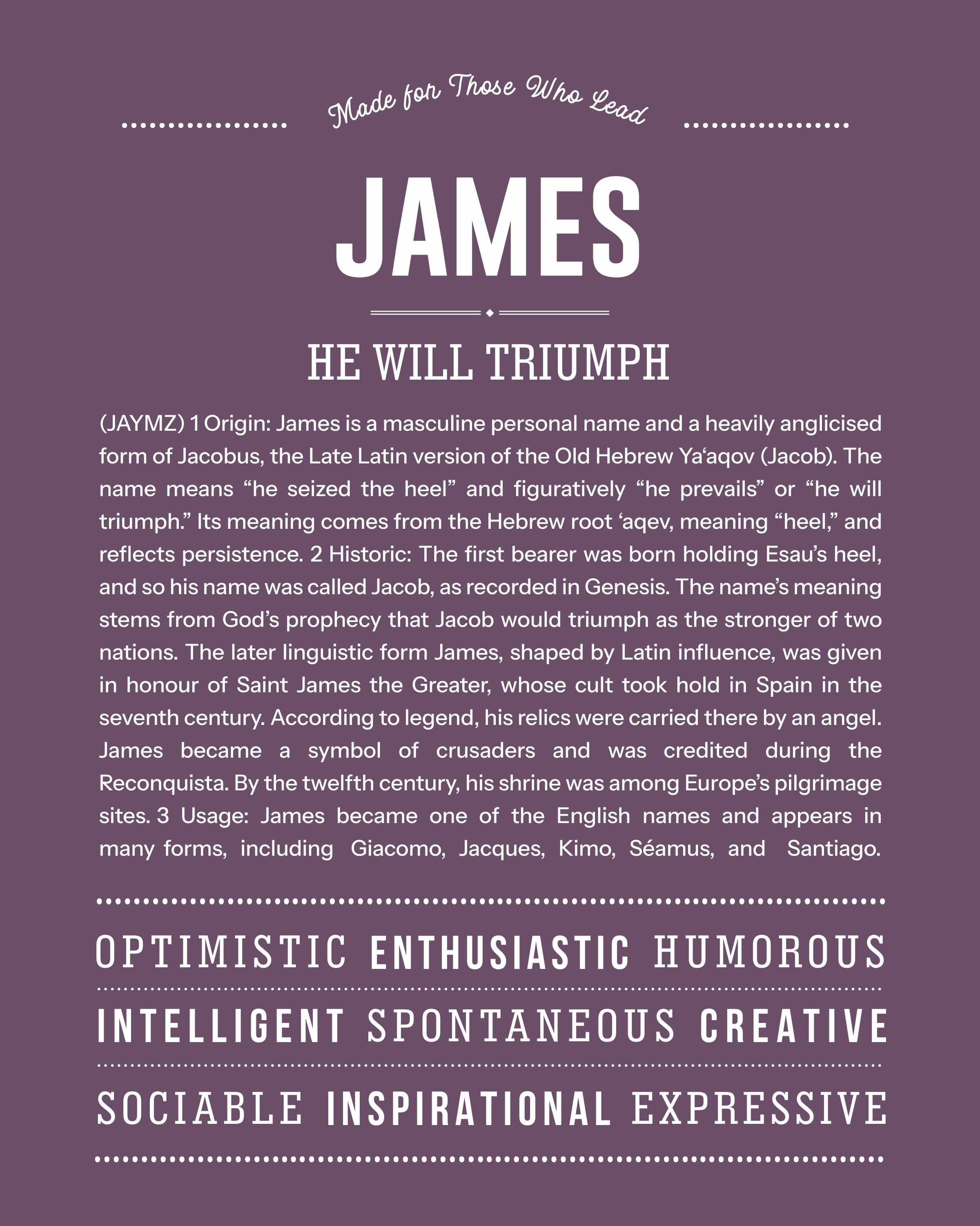 James | Personalised Name Meaning Print – Custom Name Art Gift