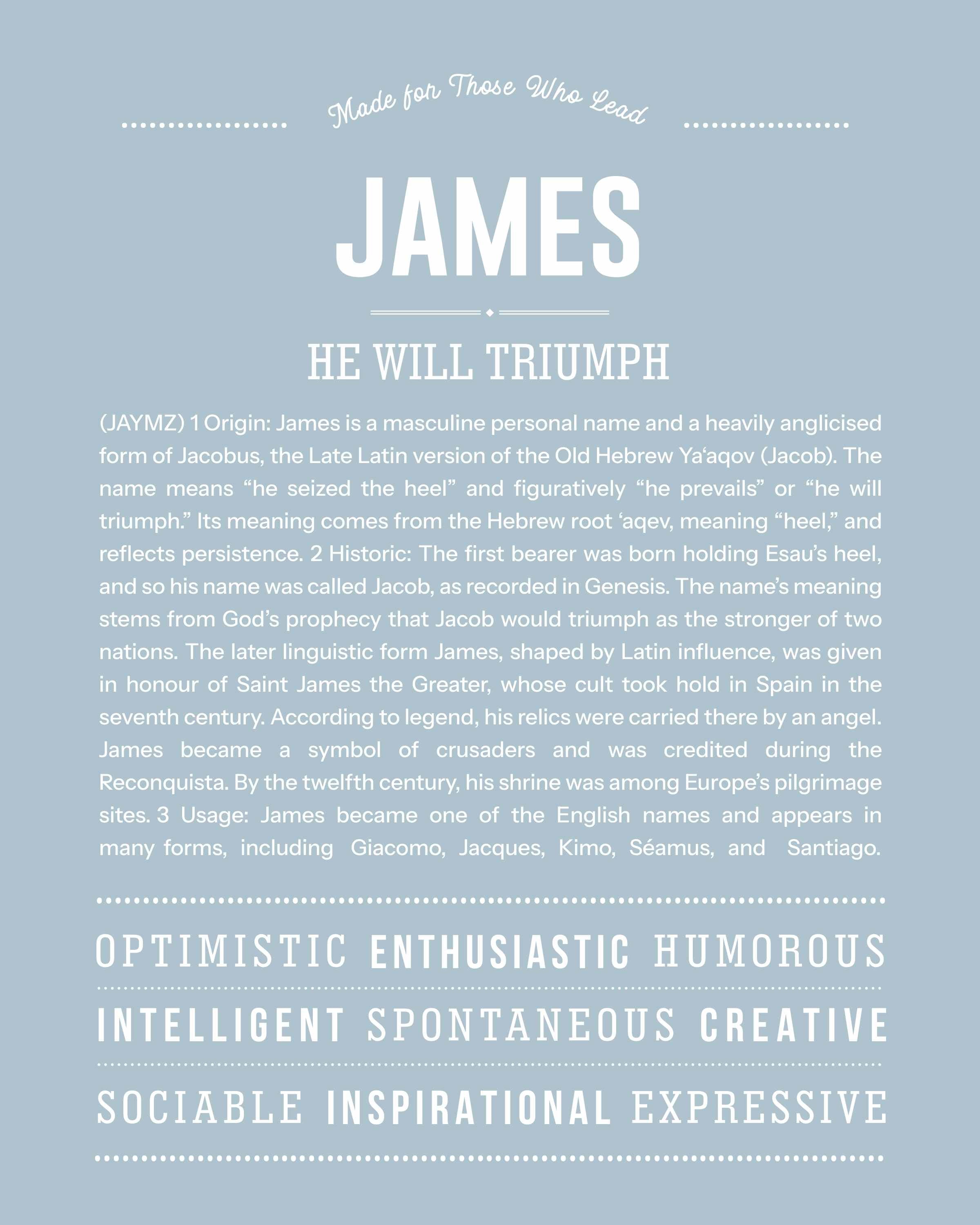 James | Personalised Name Meaning Print – Custom Name Art Gift