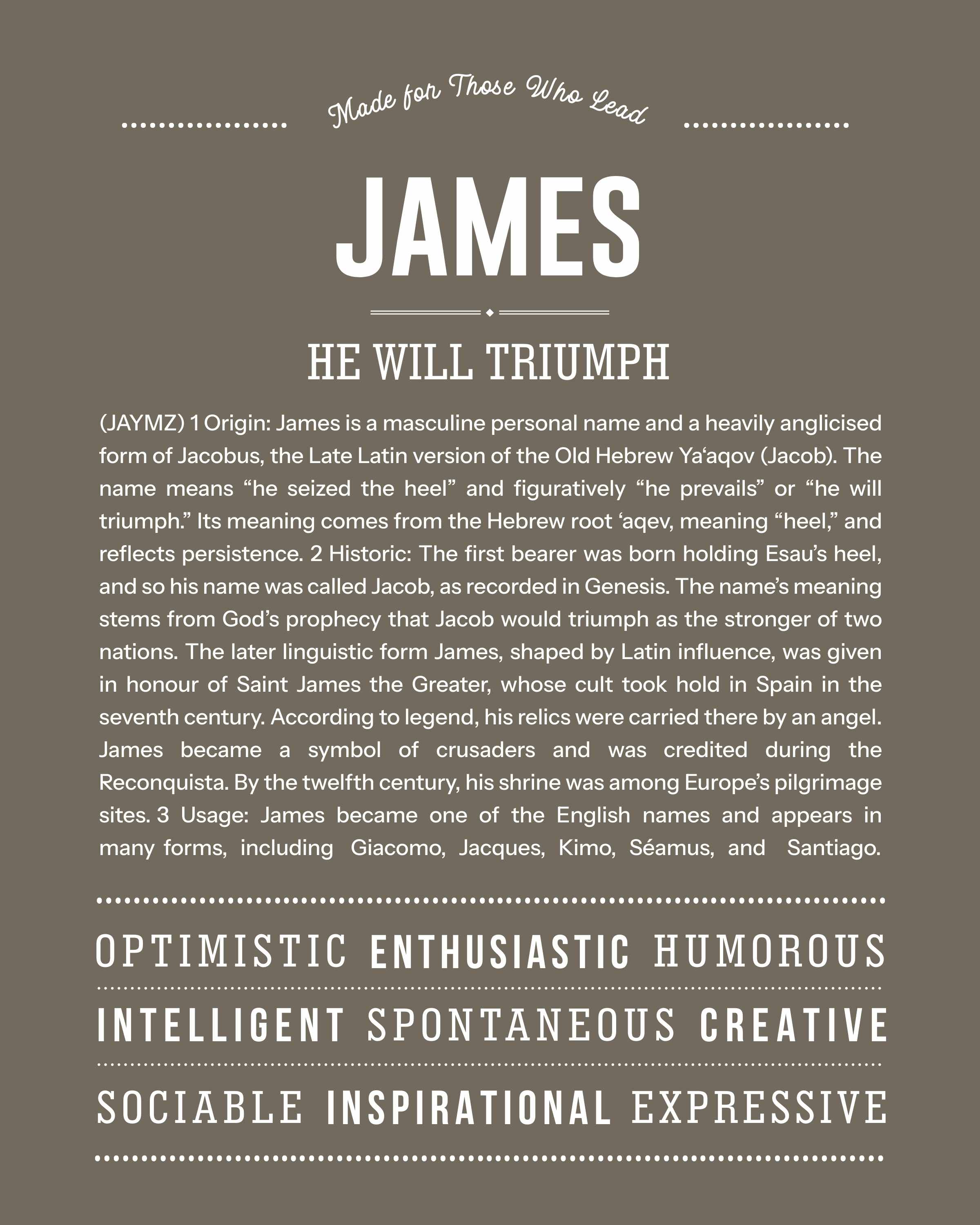 James | Personalised Name Meaning Print – Custom Name Art Gift