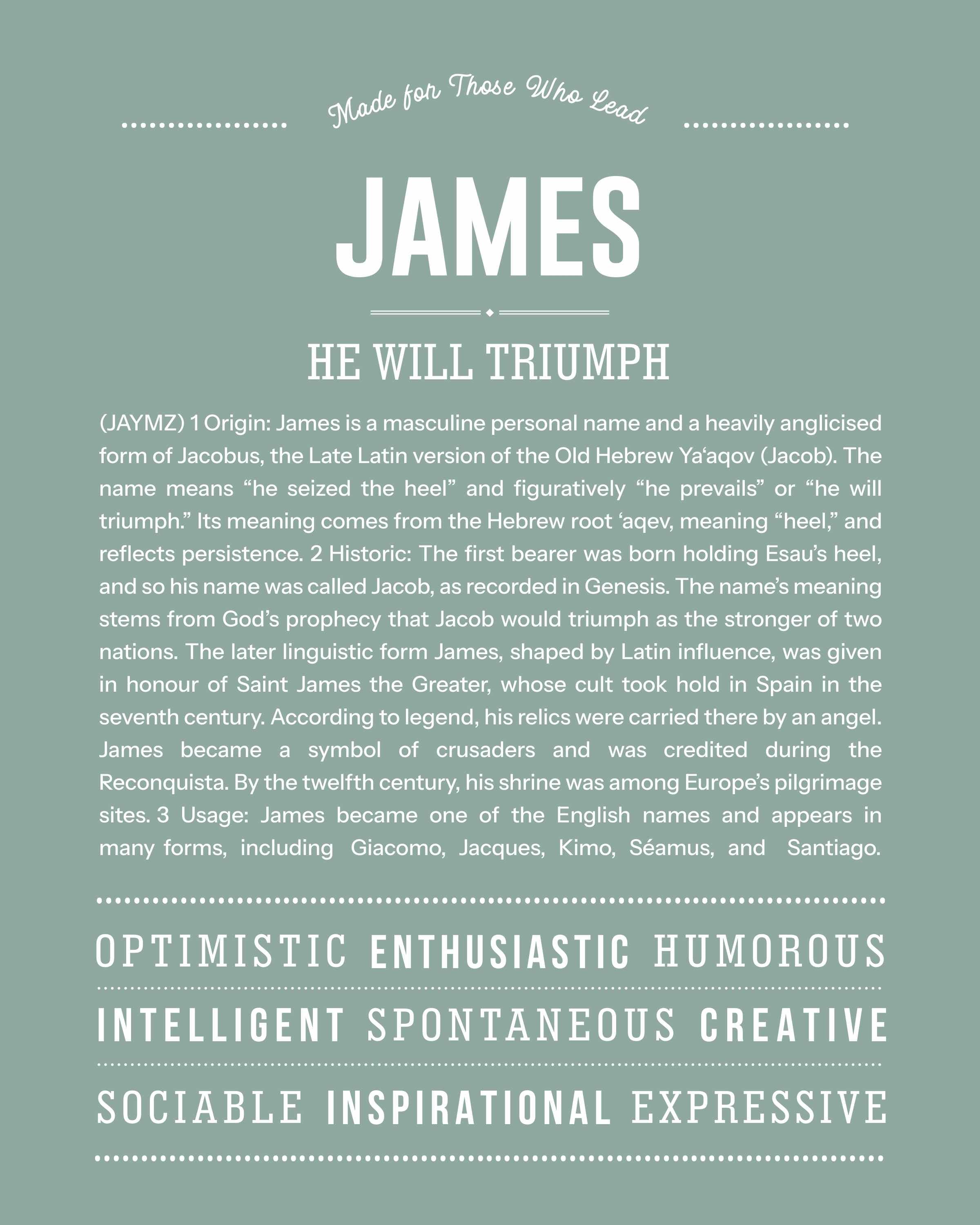 James | Personalised Name Meaning Print – Custom Name Art Gift