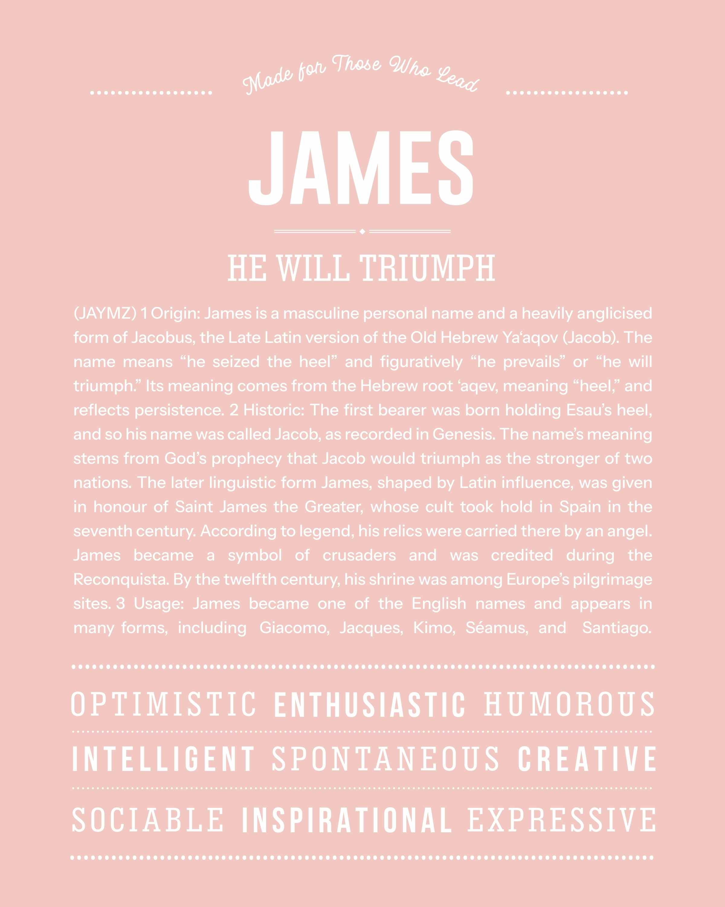 James | Personalised Name Meaning Print – Custom Name Art Gift