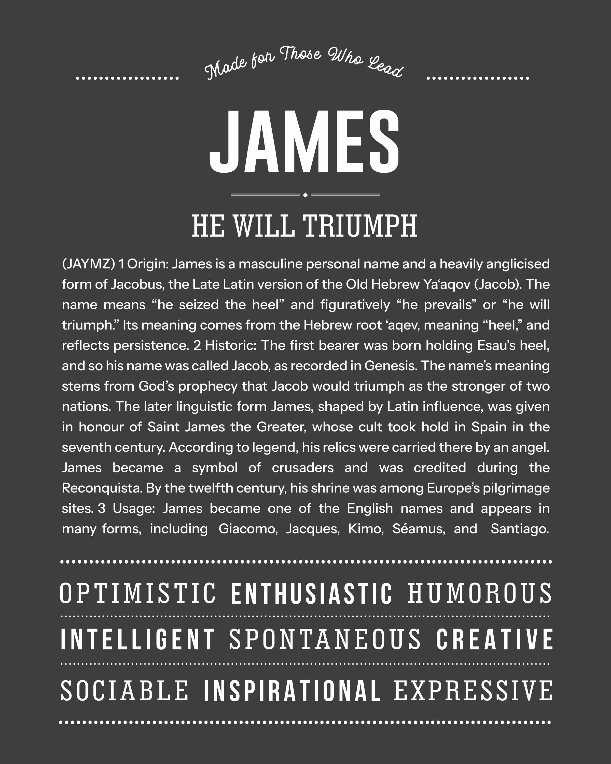James | Personalised Name Meaning Print – Custom Name Art Gift