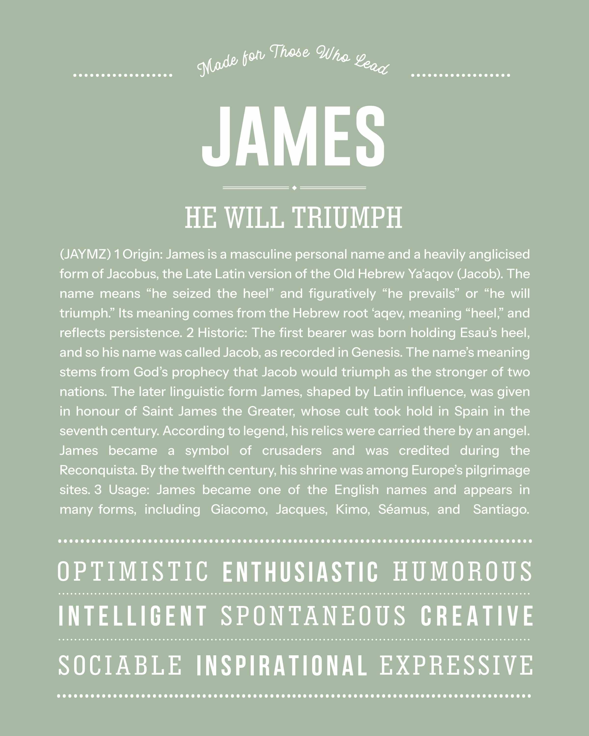 James | Personalised Name Meaning Print – Custom Name Art Gift