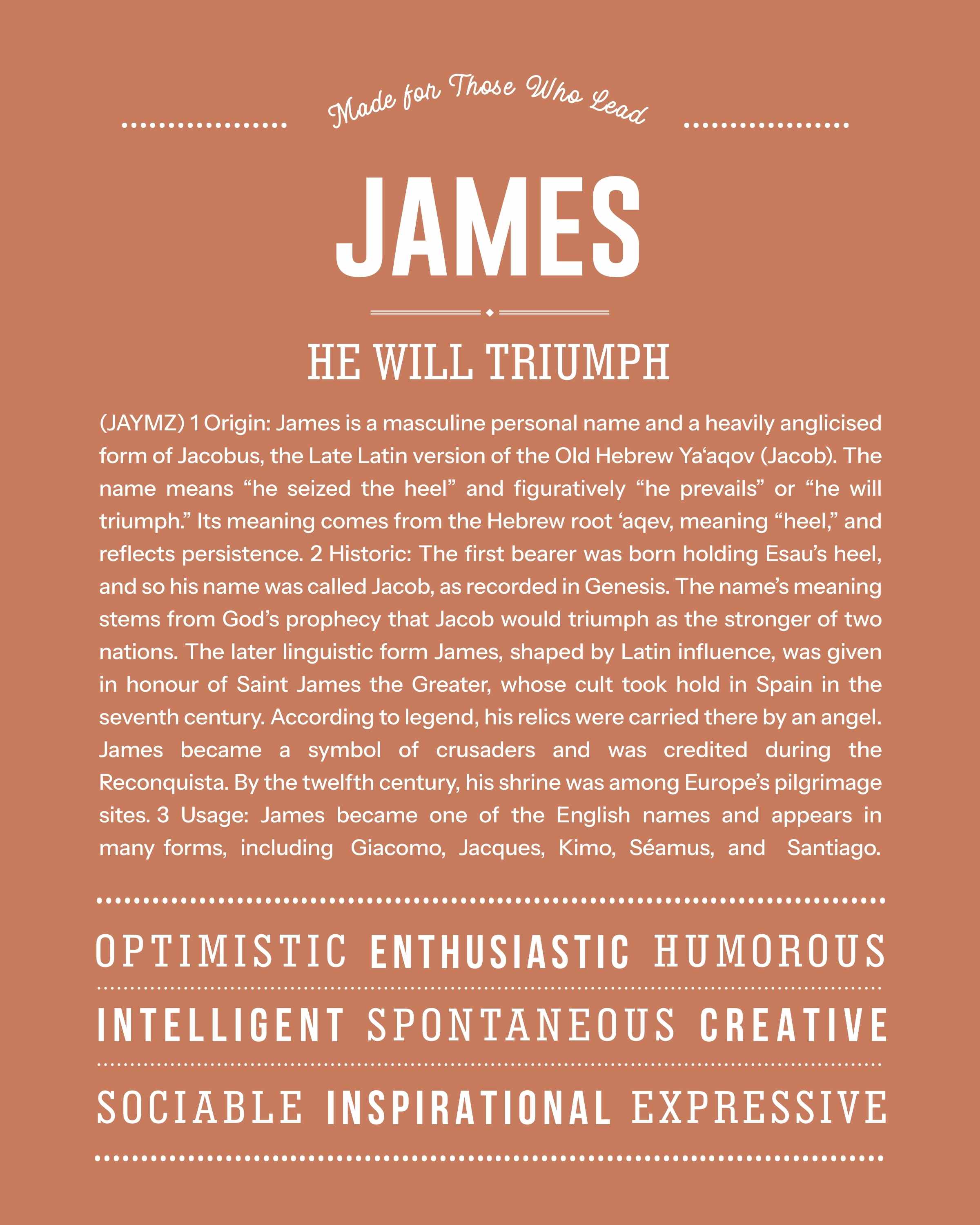 James | Personalised Name Meaning Print – Custom Name Art Gift