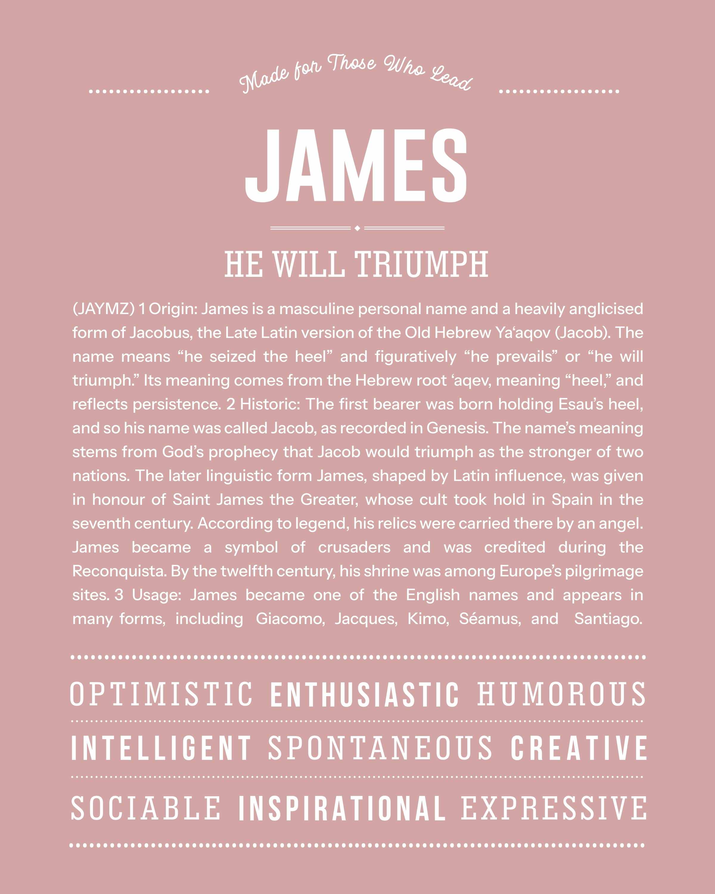 James | Personalised Name Meaning Print – Custom Name Art Gift