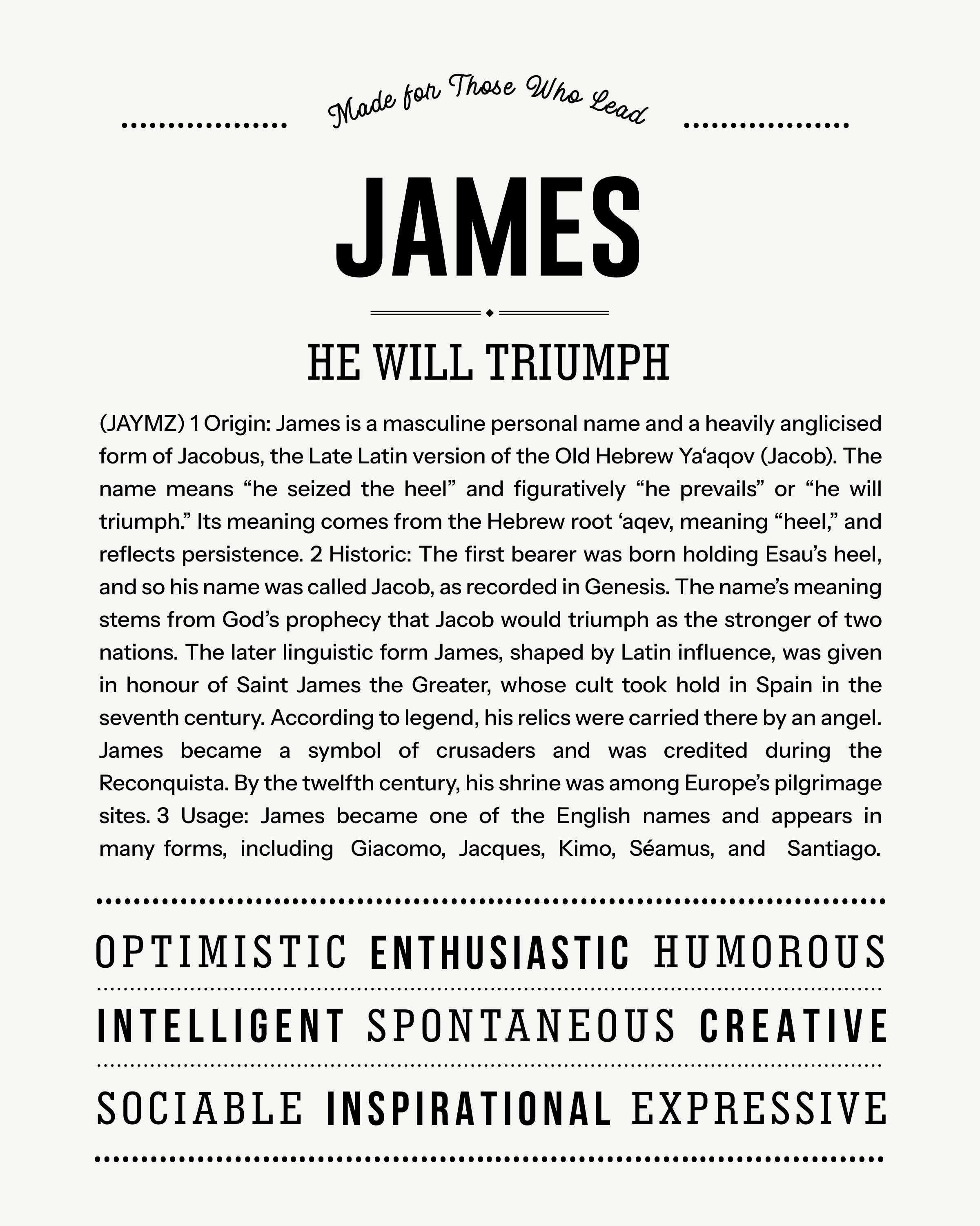 James | Personalised Name Meaning Print – Custom Name Art Gift