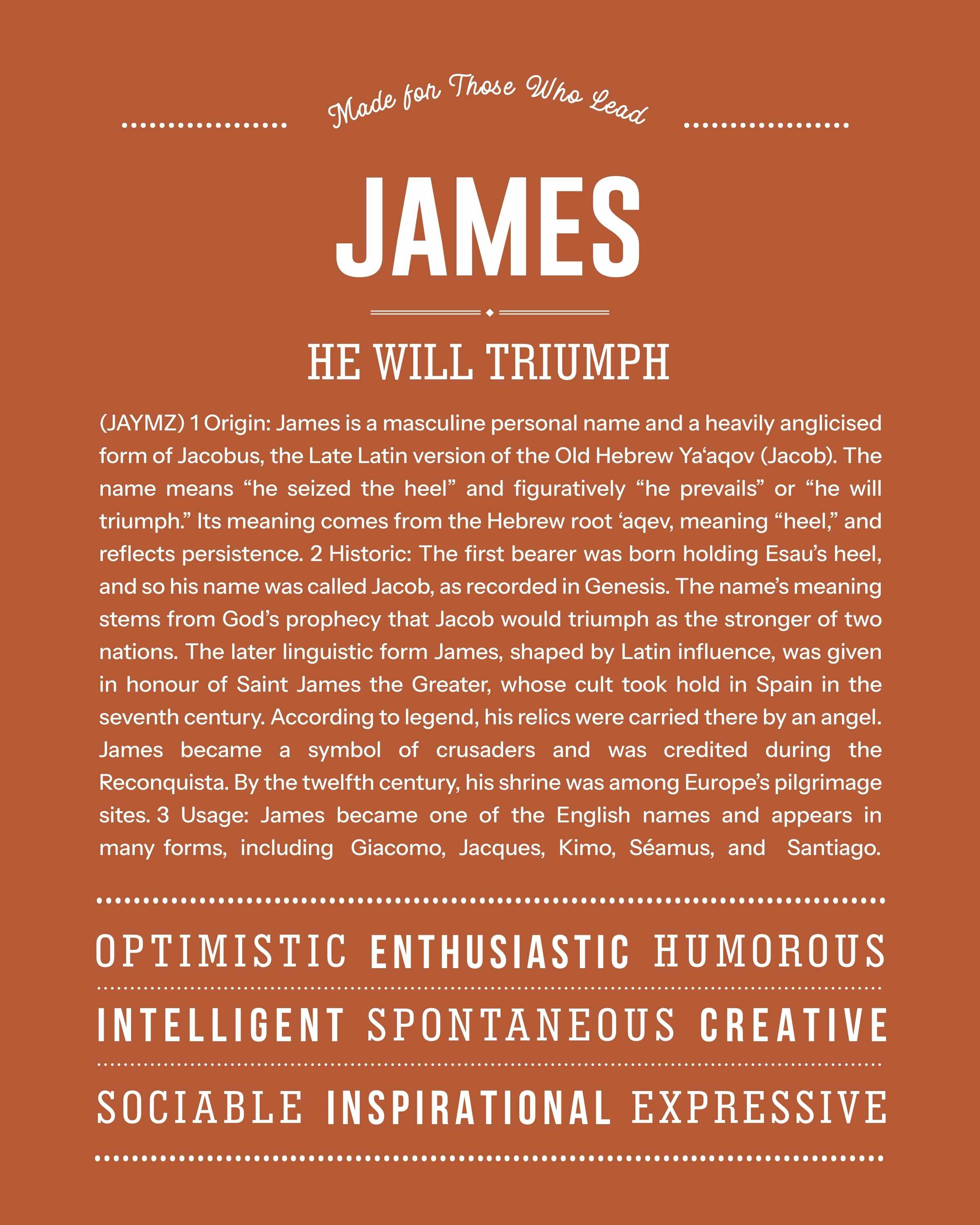 James | Personalised Name Meaning Print – Custom Name Art Gift