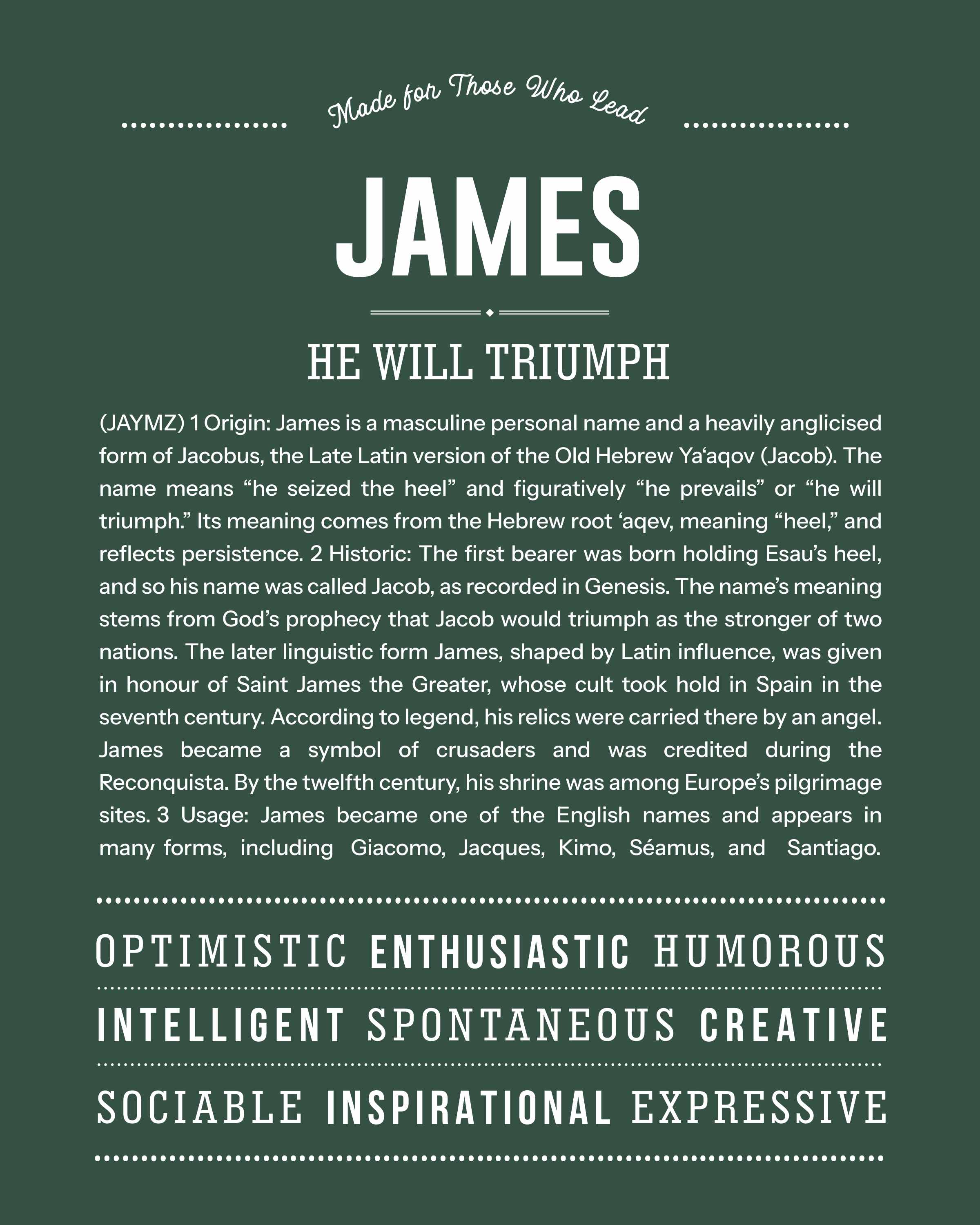 James | Personalised Name Meaning Print – Custom Name Art Gift