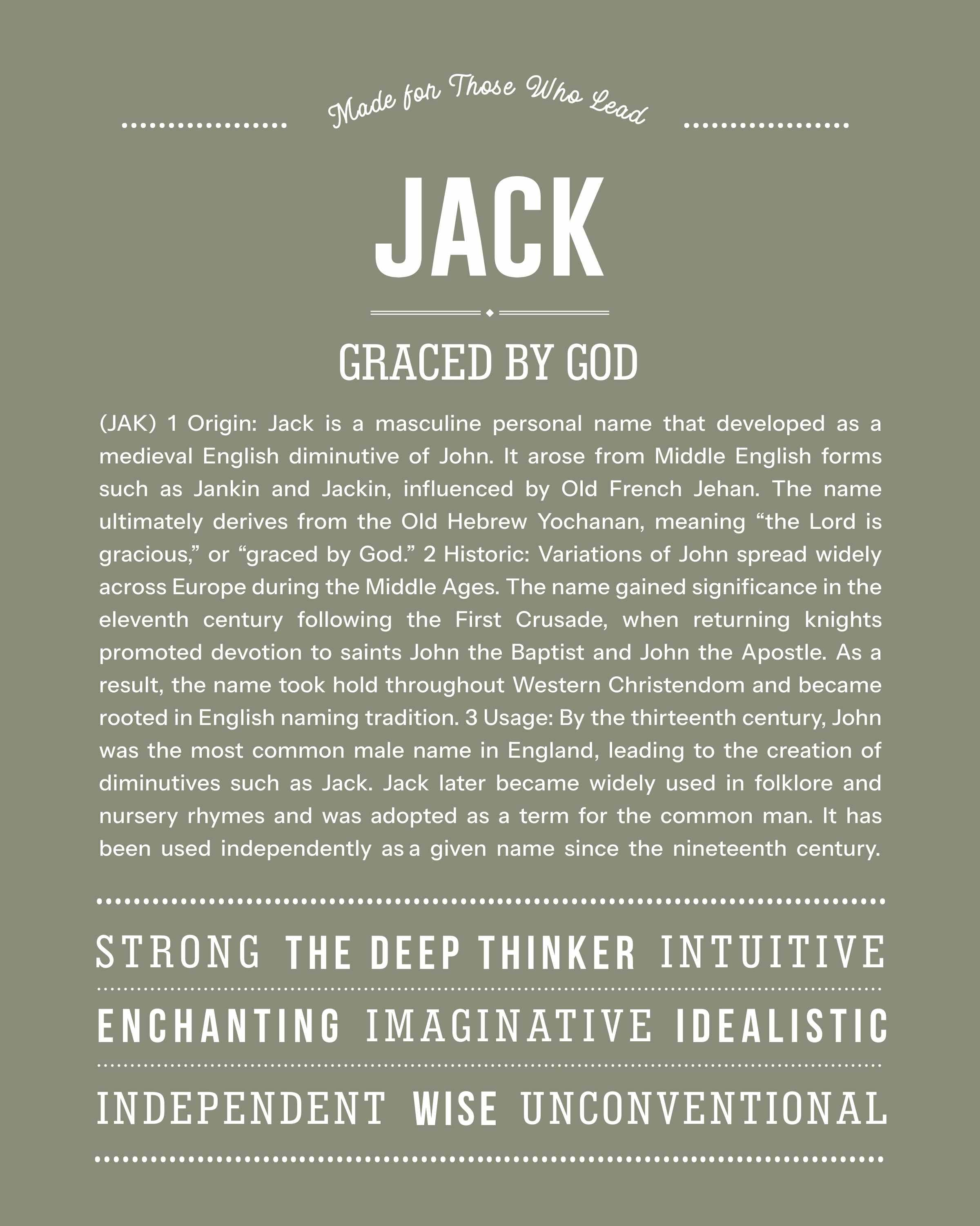 Jack | Personalised Name Meaning Print – Custom Name Art Gift