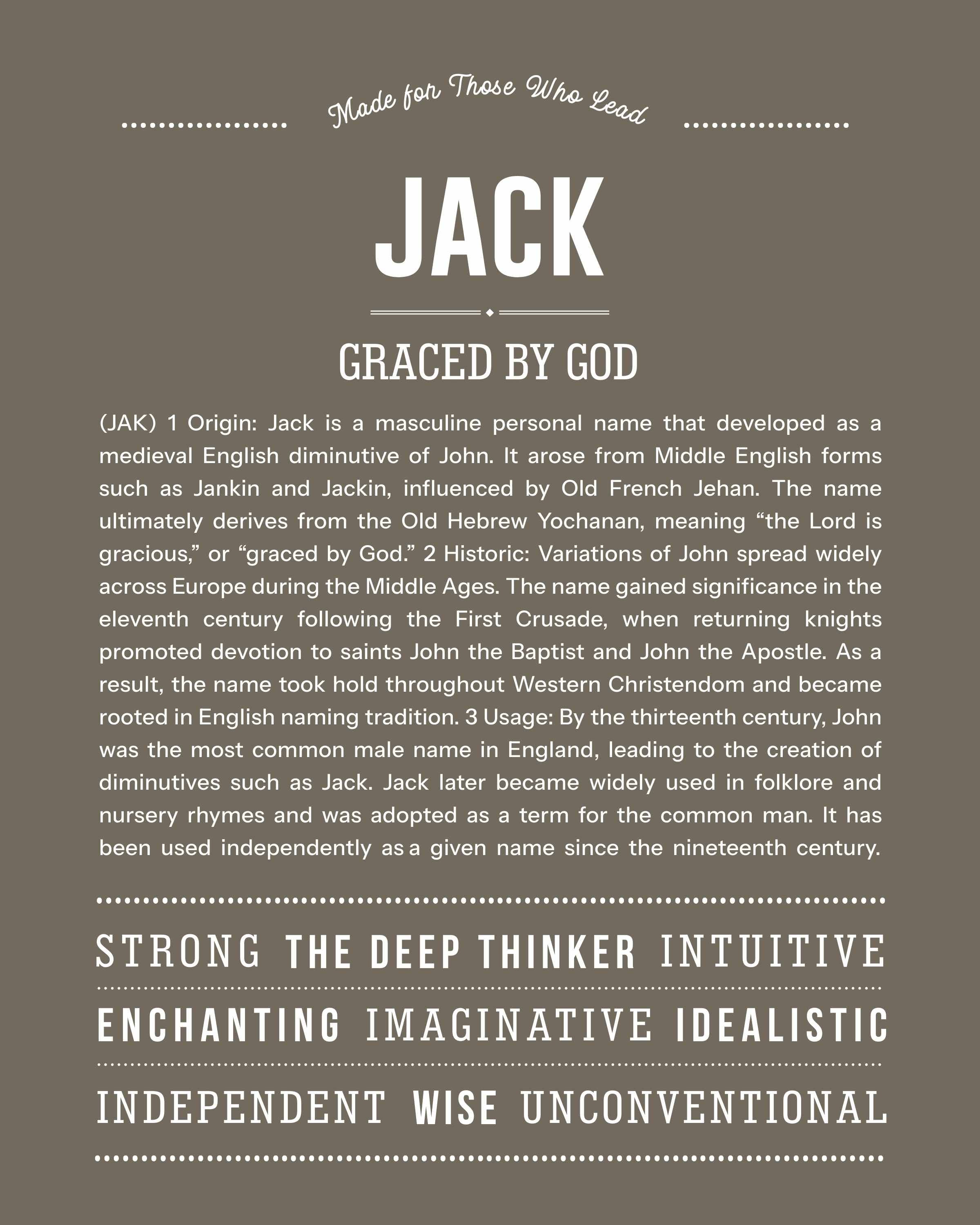 Jack | Personalised Name Meaning Print – Custom Name Art Gift