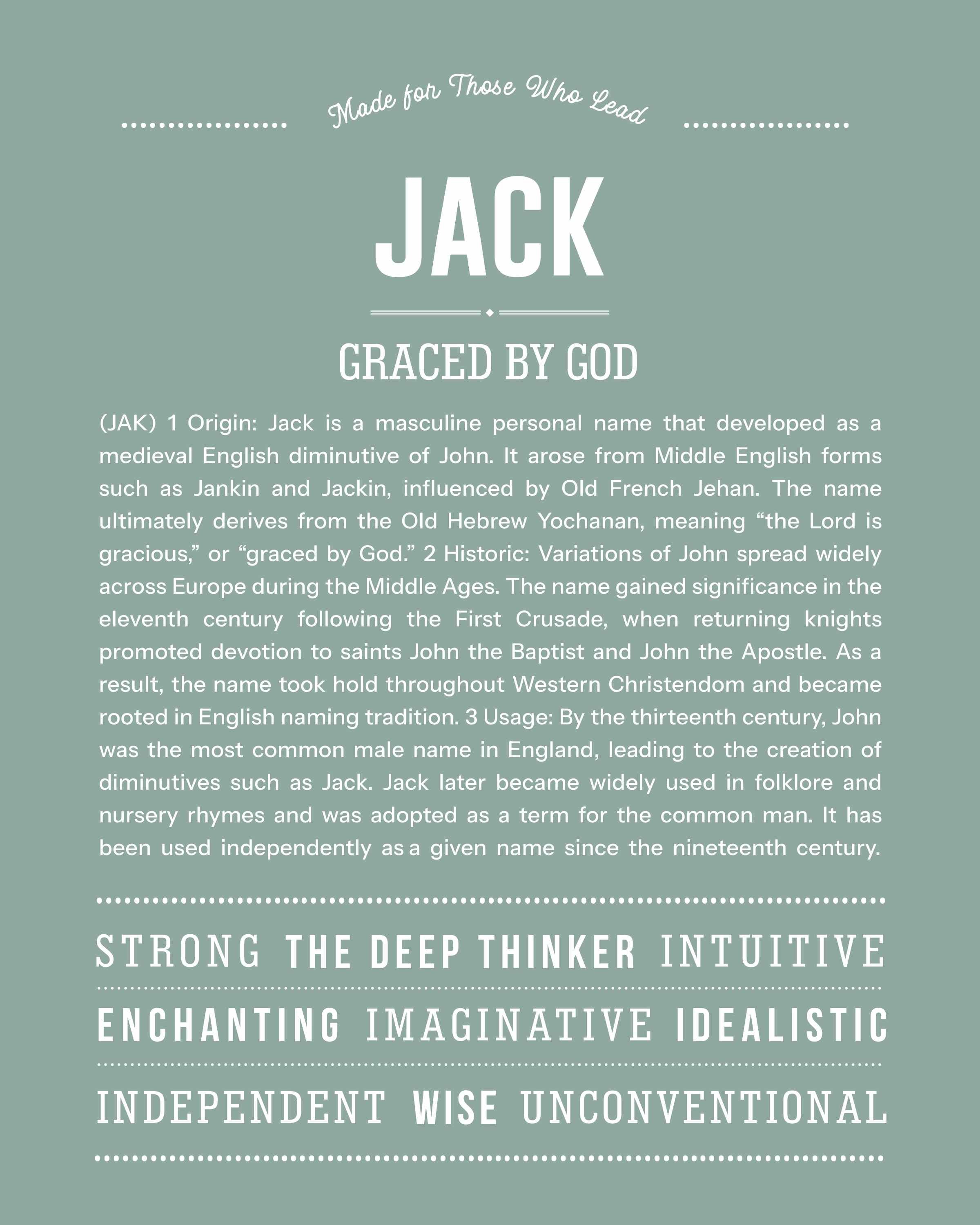 Jack | Personalised Name Meaning Print – Custom Name Art Gift