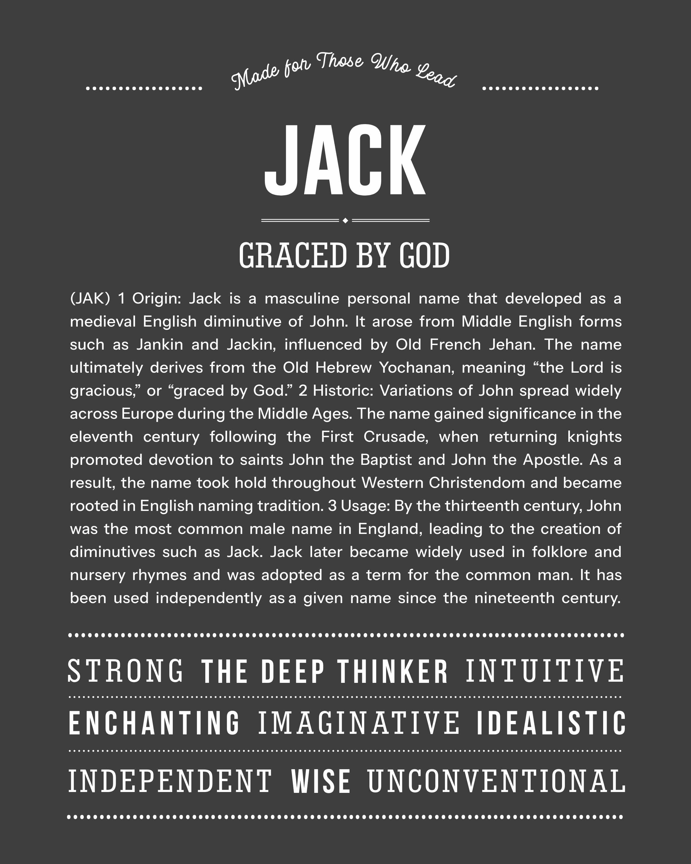Jack | Personalised Name Meaning Print – Custom Name Art Gift