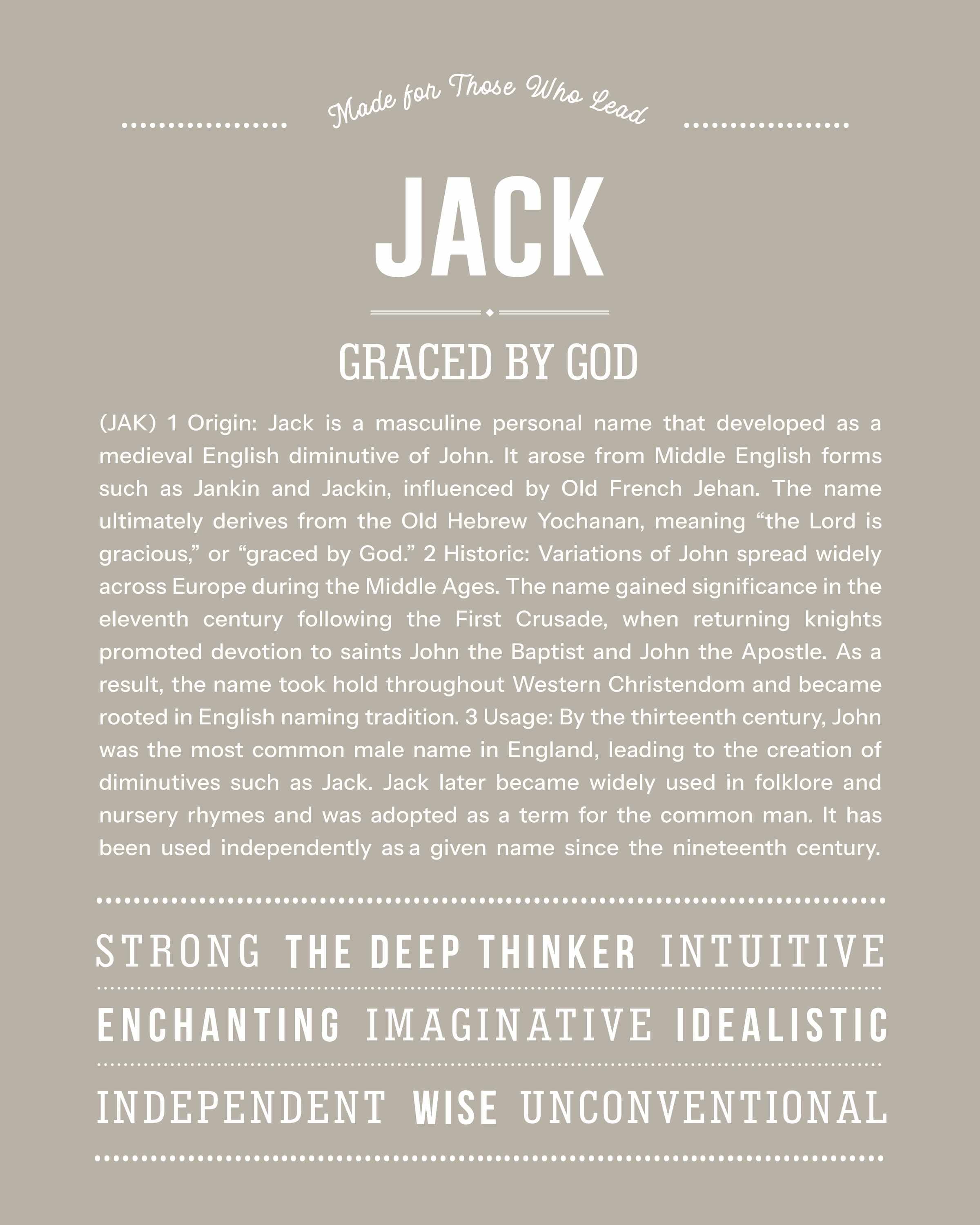 Jack | Personalised Name Meaning Print – Custom Name Art Gift