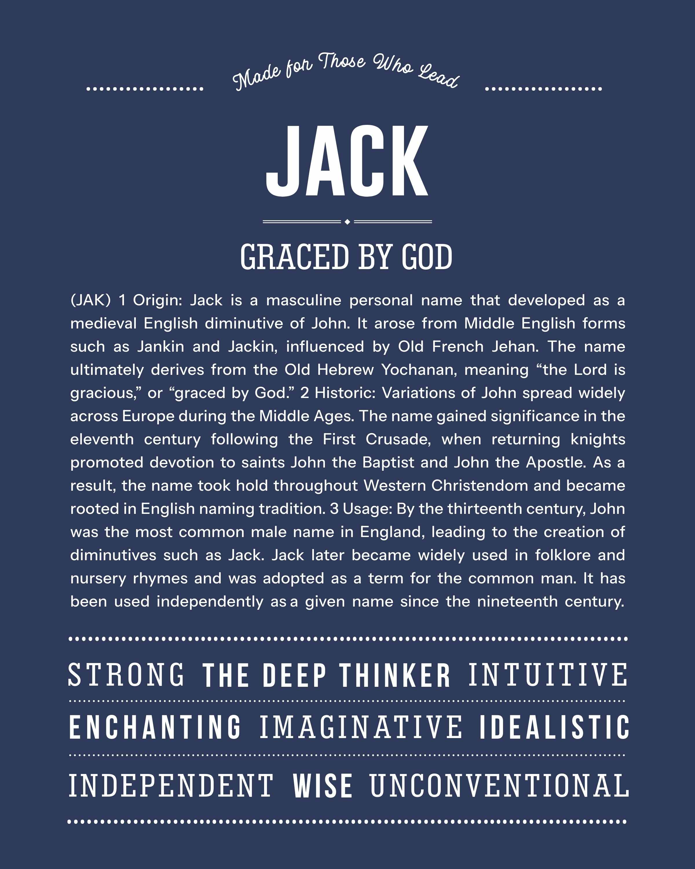 Jack | Personalised Name Meaning Print – Custom Name Art Gift