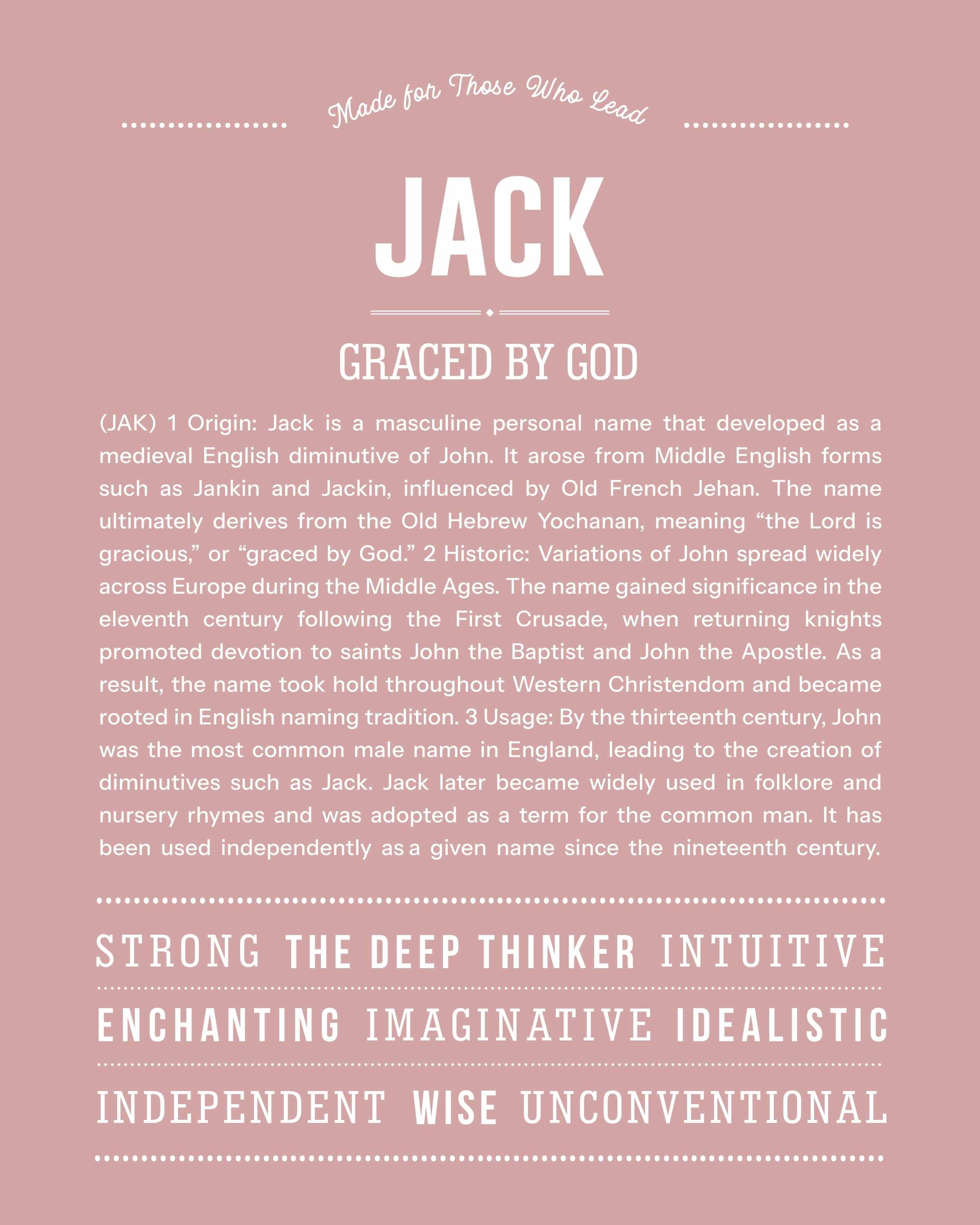 Jack | Personalised Name Meaning Print – Custom Name Art Gift