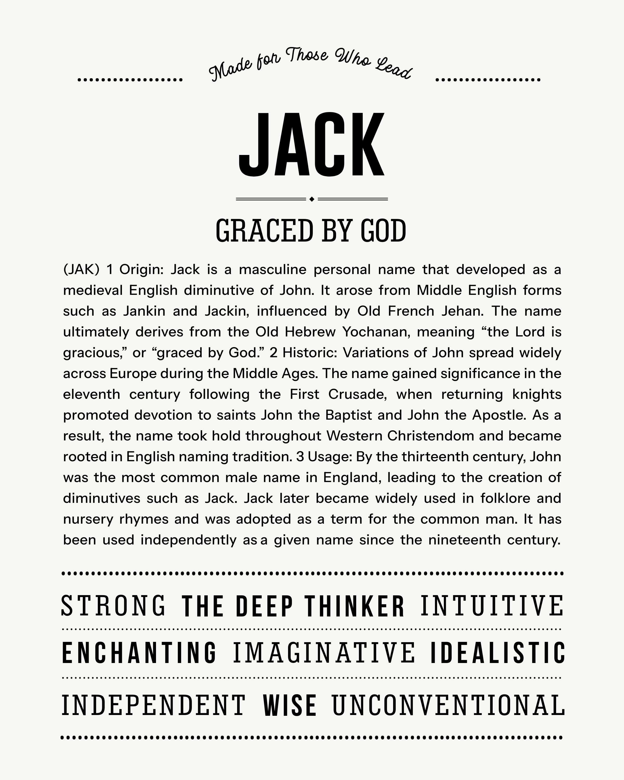 Jack | Personalised Name Meaning Print – Custom Name Art Gift