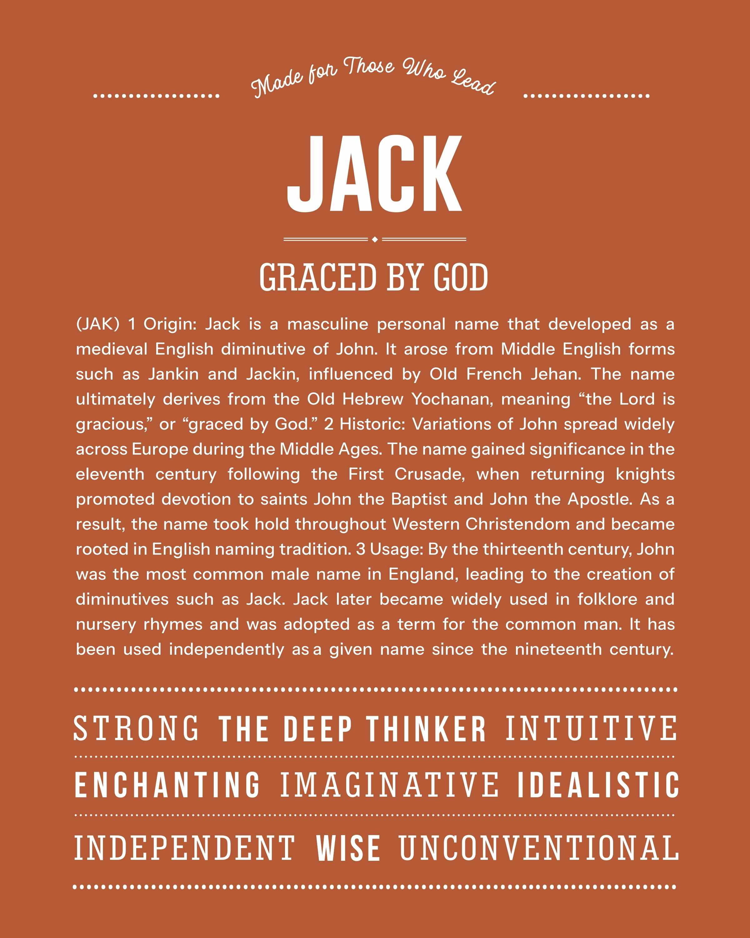 Jack | Personalised Name Meaning Print – Custom Name Art Gift