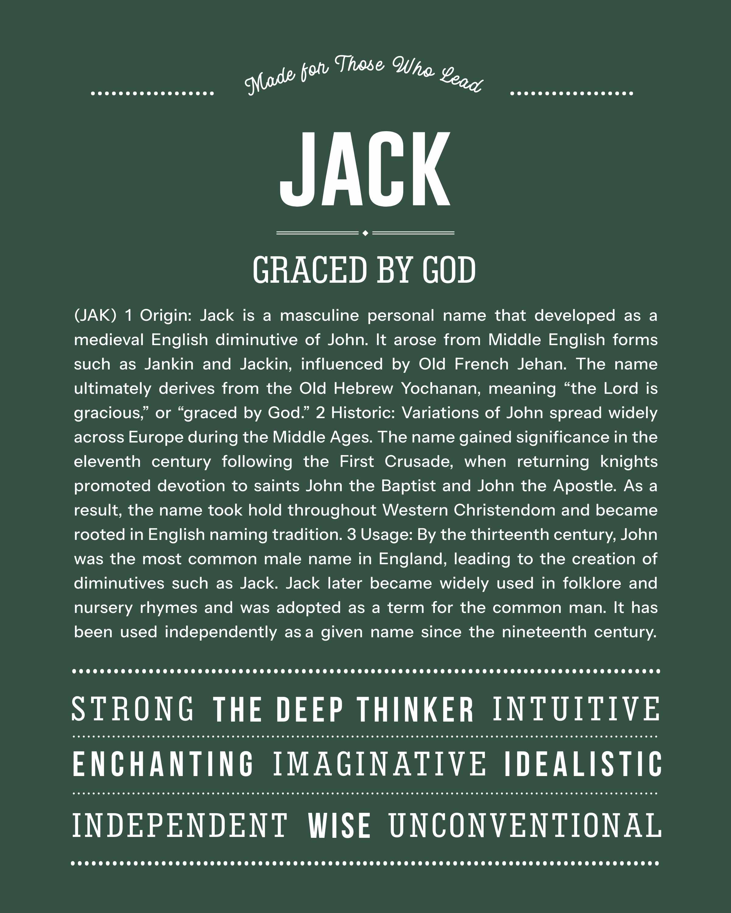 Jack | Personalised Name Meaning Print – Custom Name Art Gift