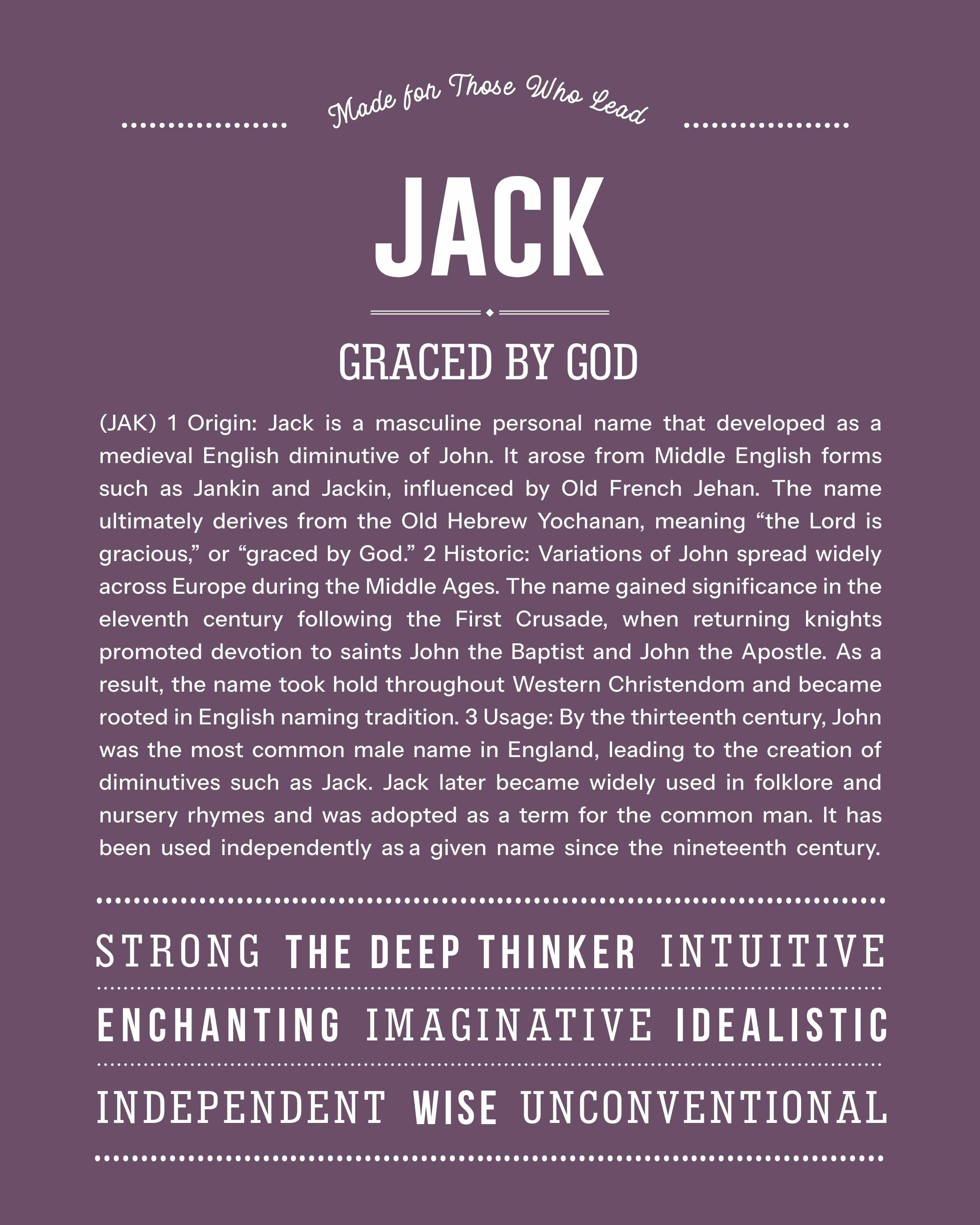 Jack | Personalised Name Meaning Print – Custom Name Art Gift