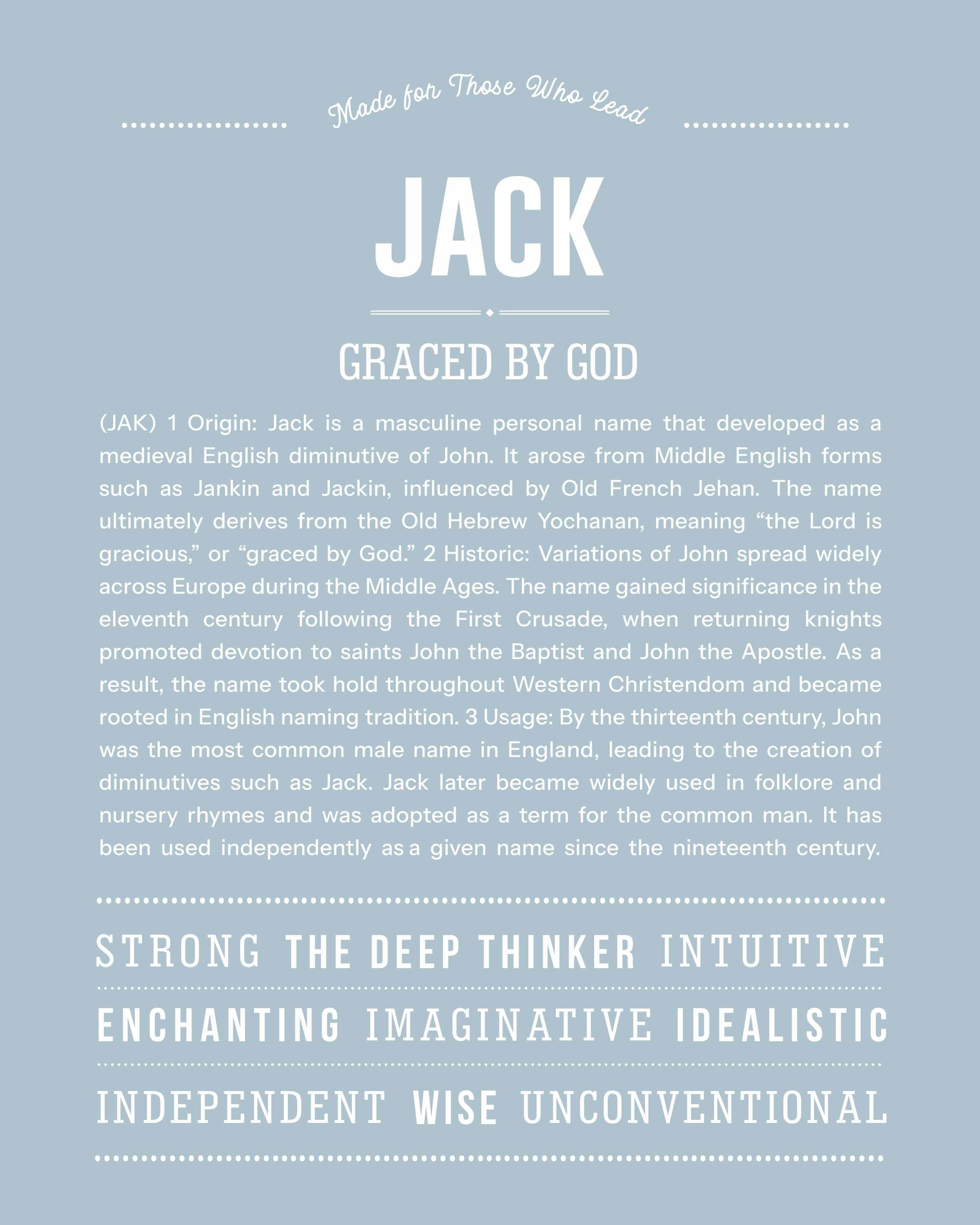 Jack | Personalised Name Meaning Print – Custom Name Art Gift