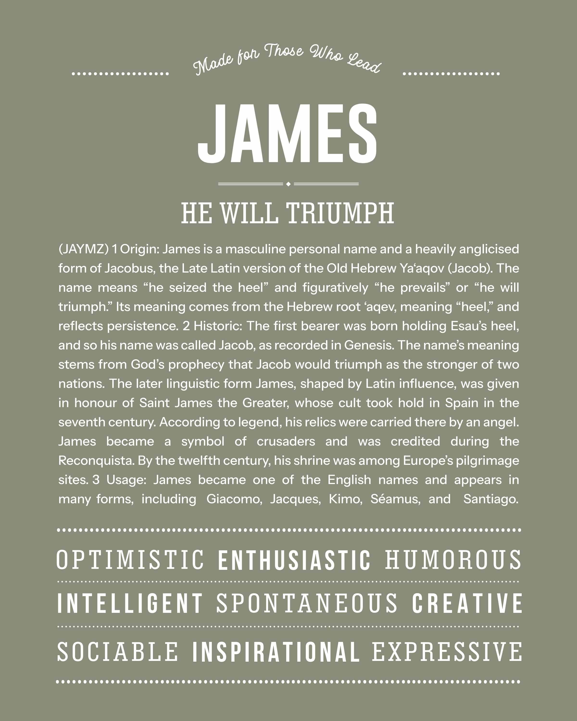 James | Personalised Name Meaning Print – Custom Name Art Gift