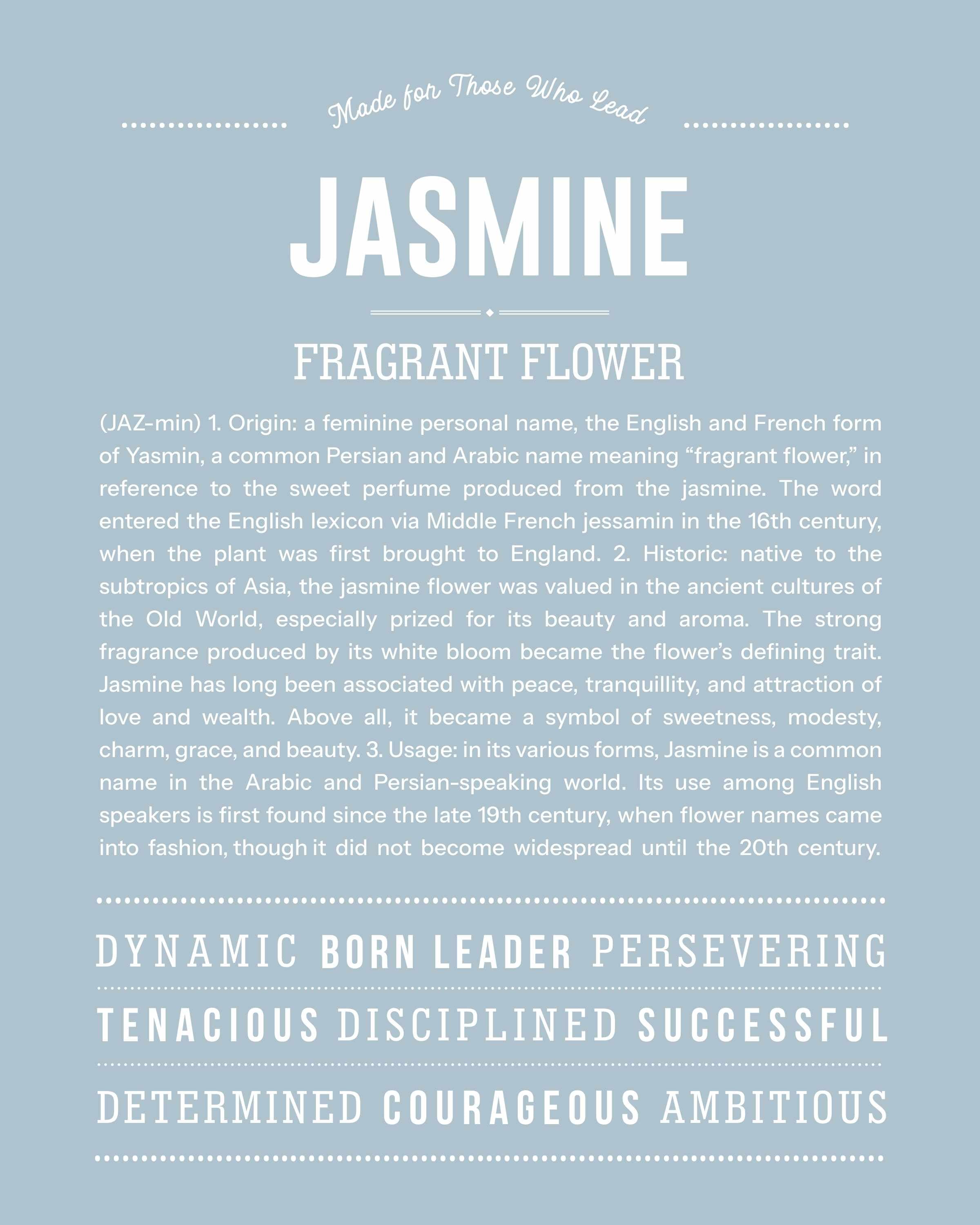 Jasmine | Personalised Name Meaning Print – Custom Name Art Gift
