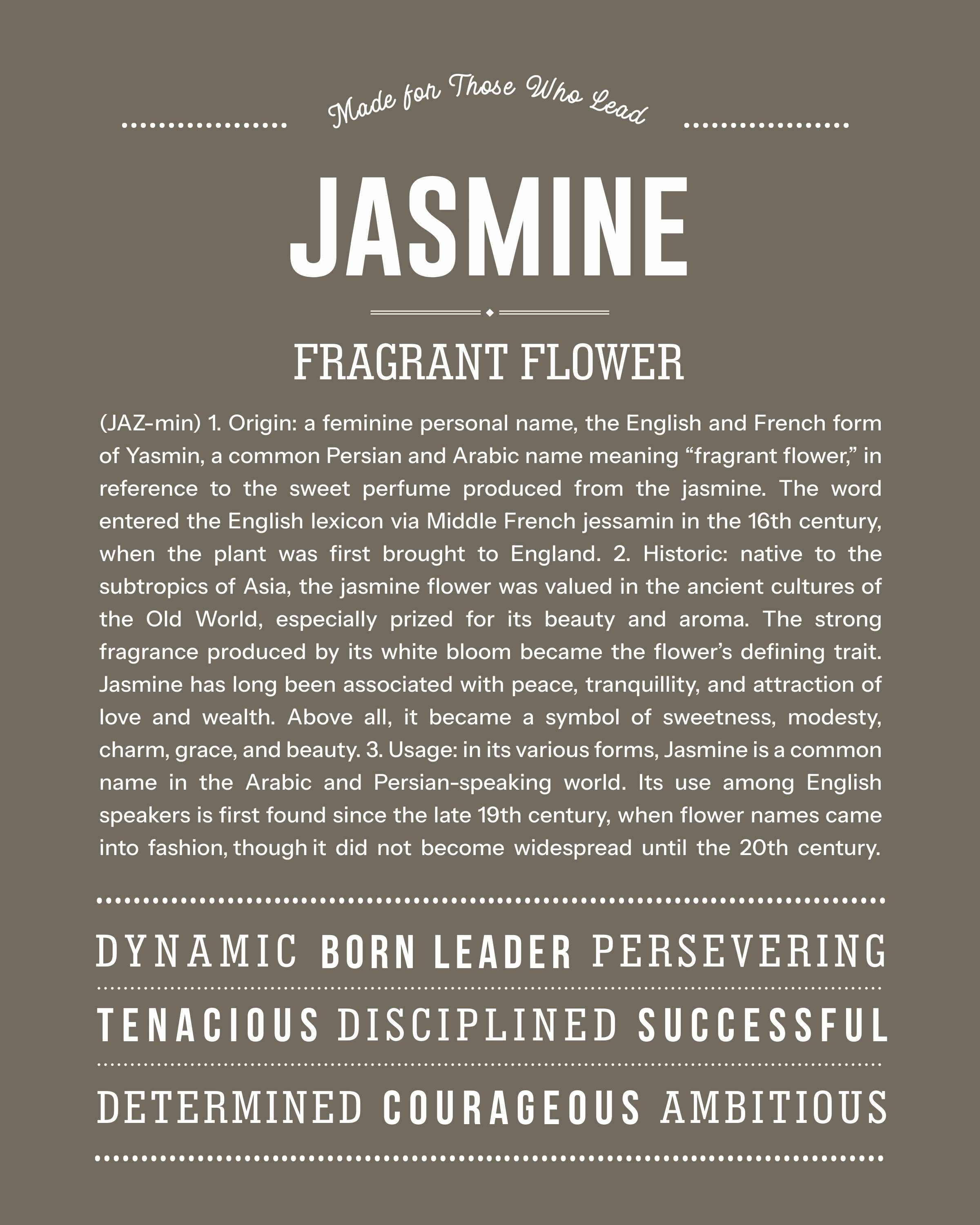 Jasmine | Personalised Name Meaning Print – Custom Name Art Gift