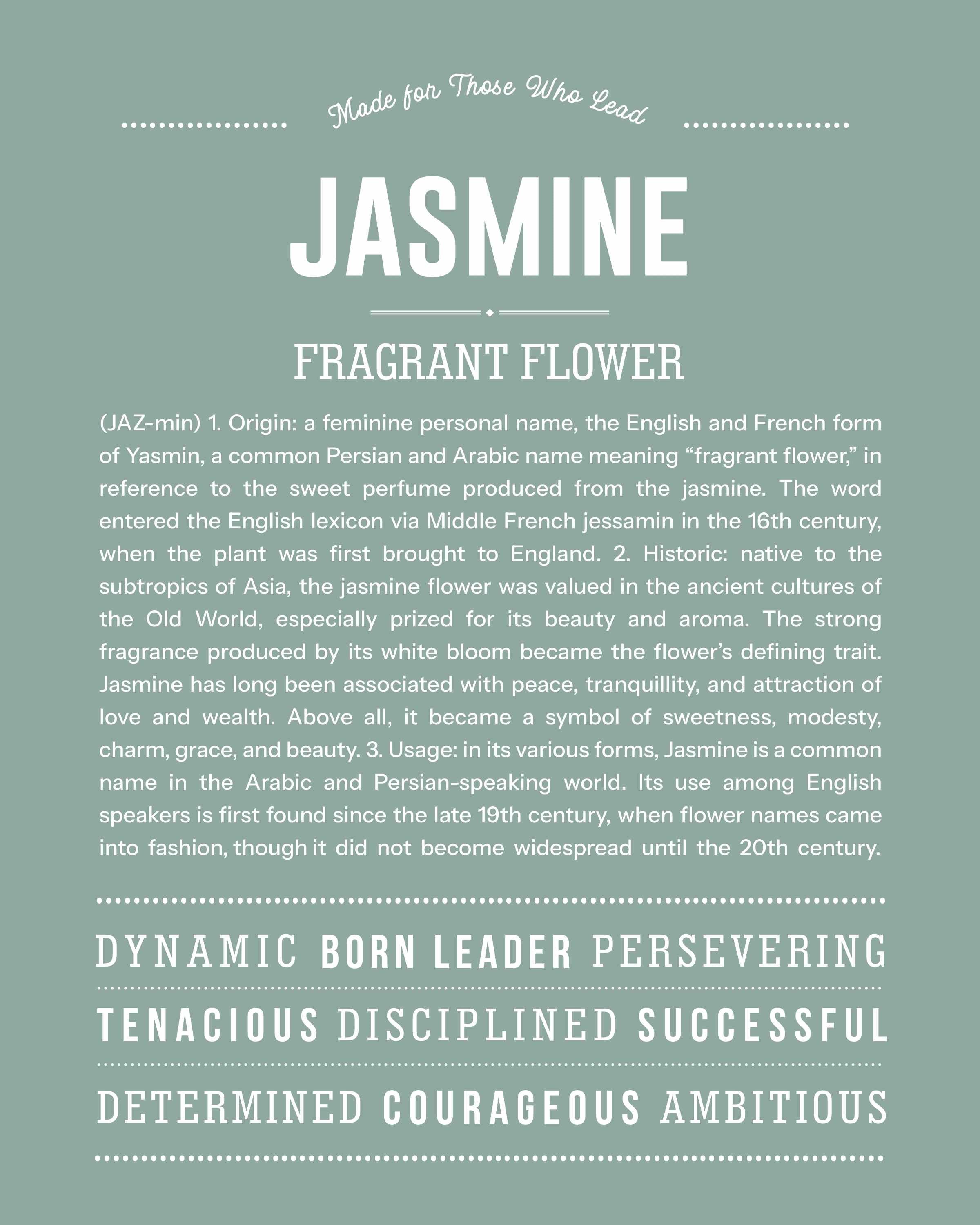 Jasmine | Personalised Name Meaning Print – Custom Name Art Gift