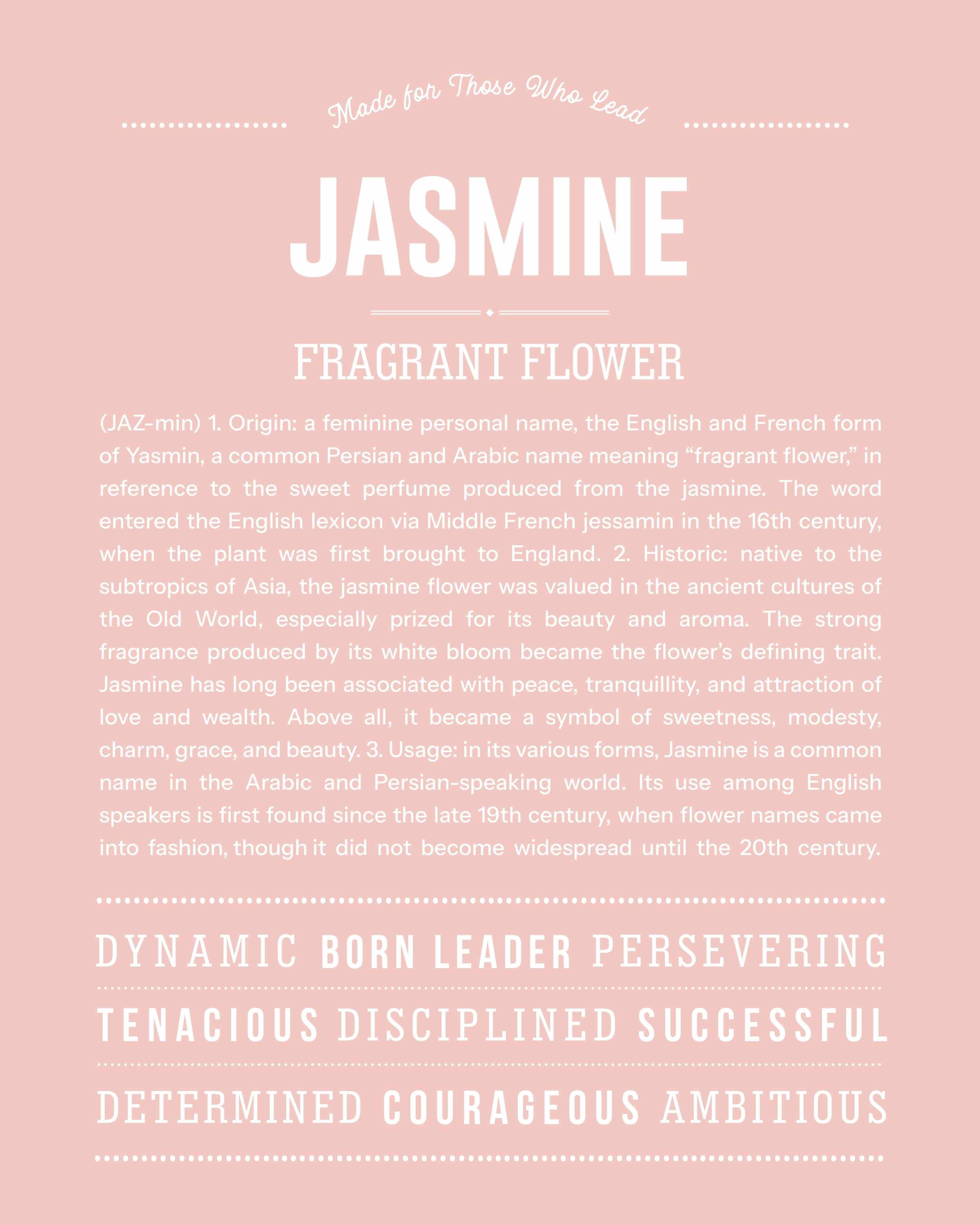 Jasmine | Personalised Name Meaning Print – Custom Name Art Gift