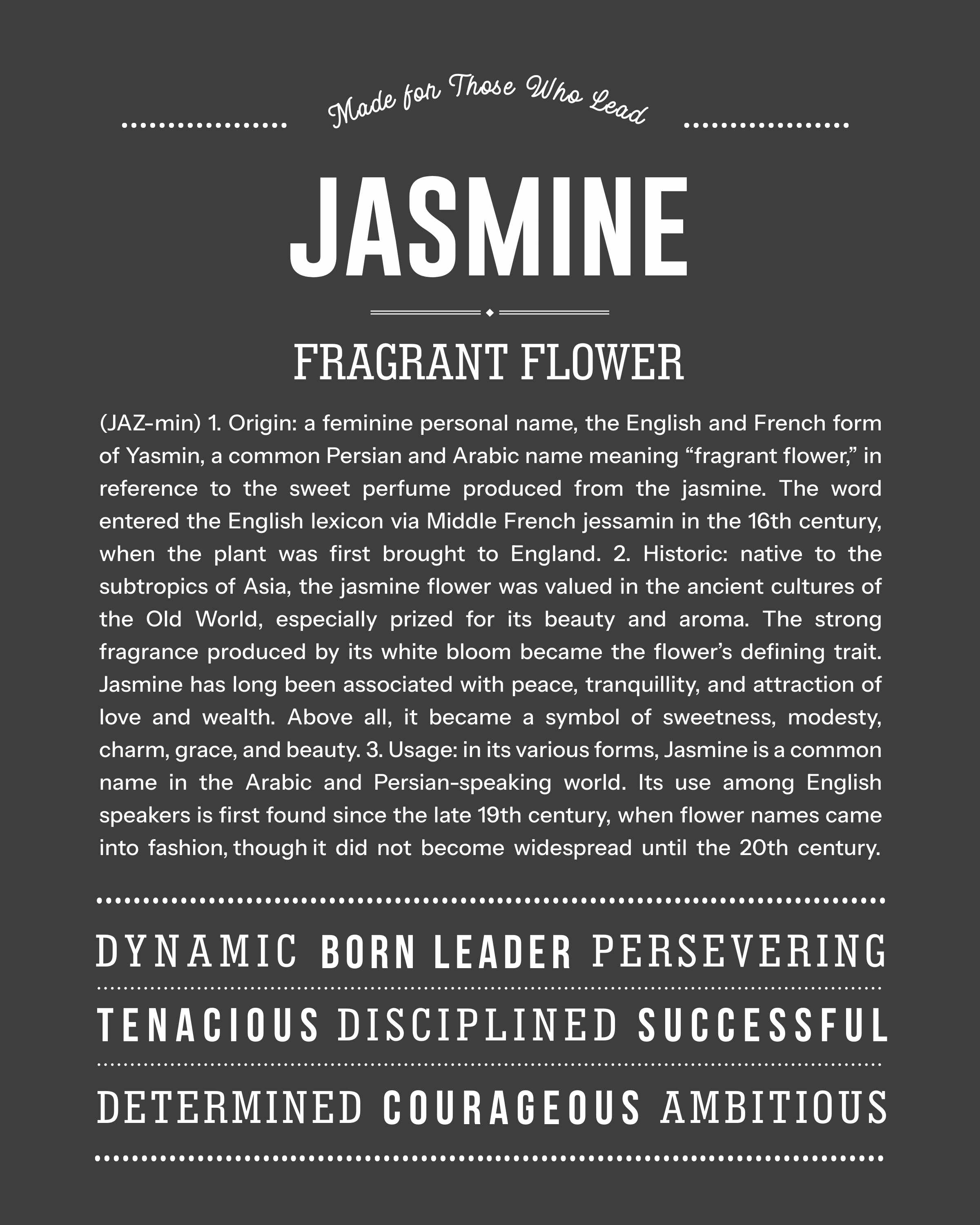 Jasmine | Personalised Name Meaning Print – Custom Name Art Gift