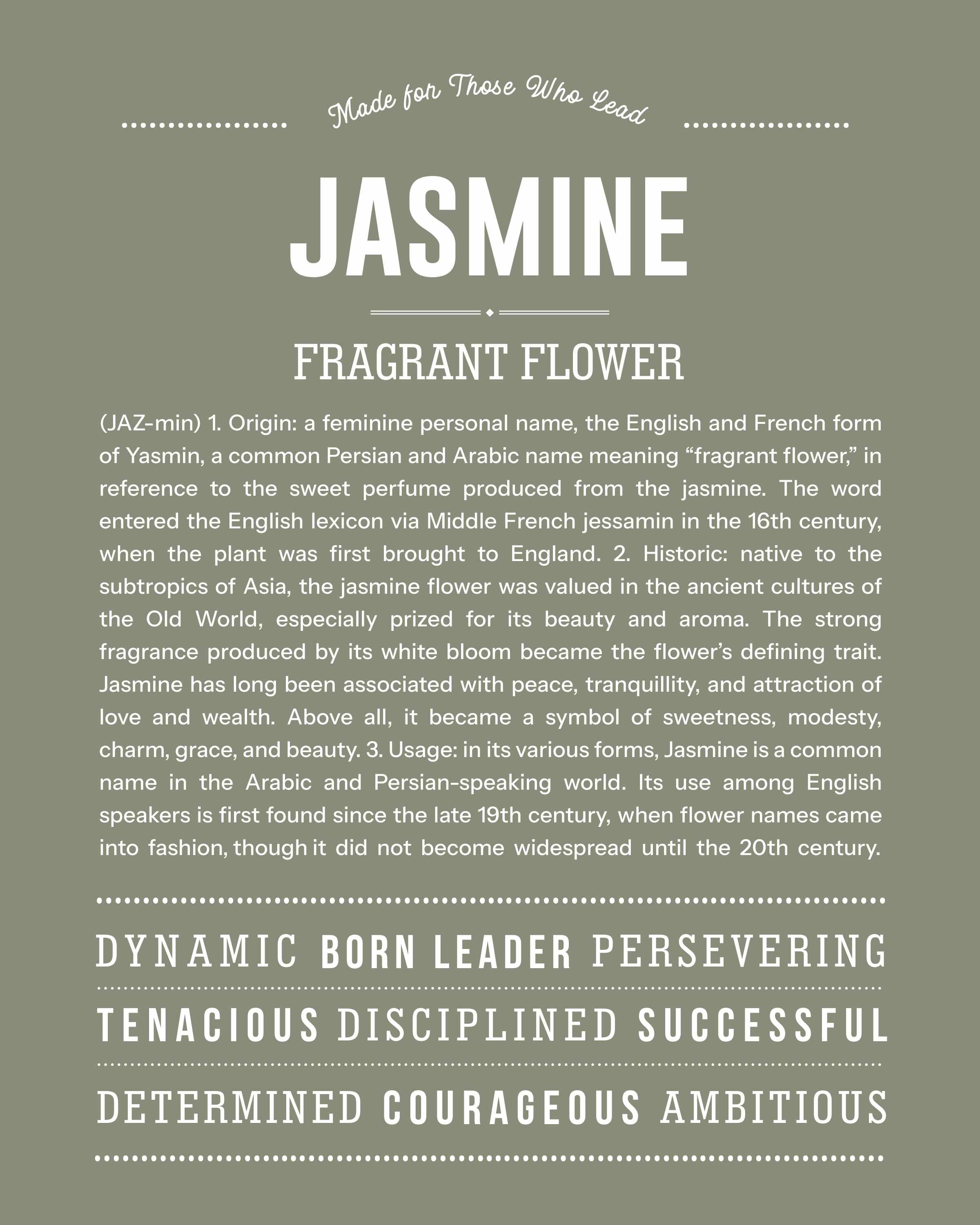 Jasmine | Personalised Name Meaning Print – Custom Name Art Gift
