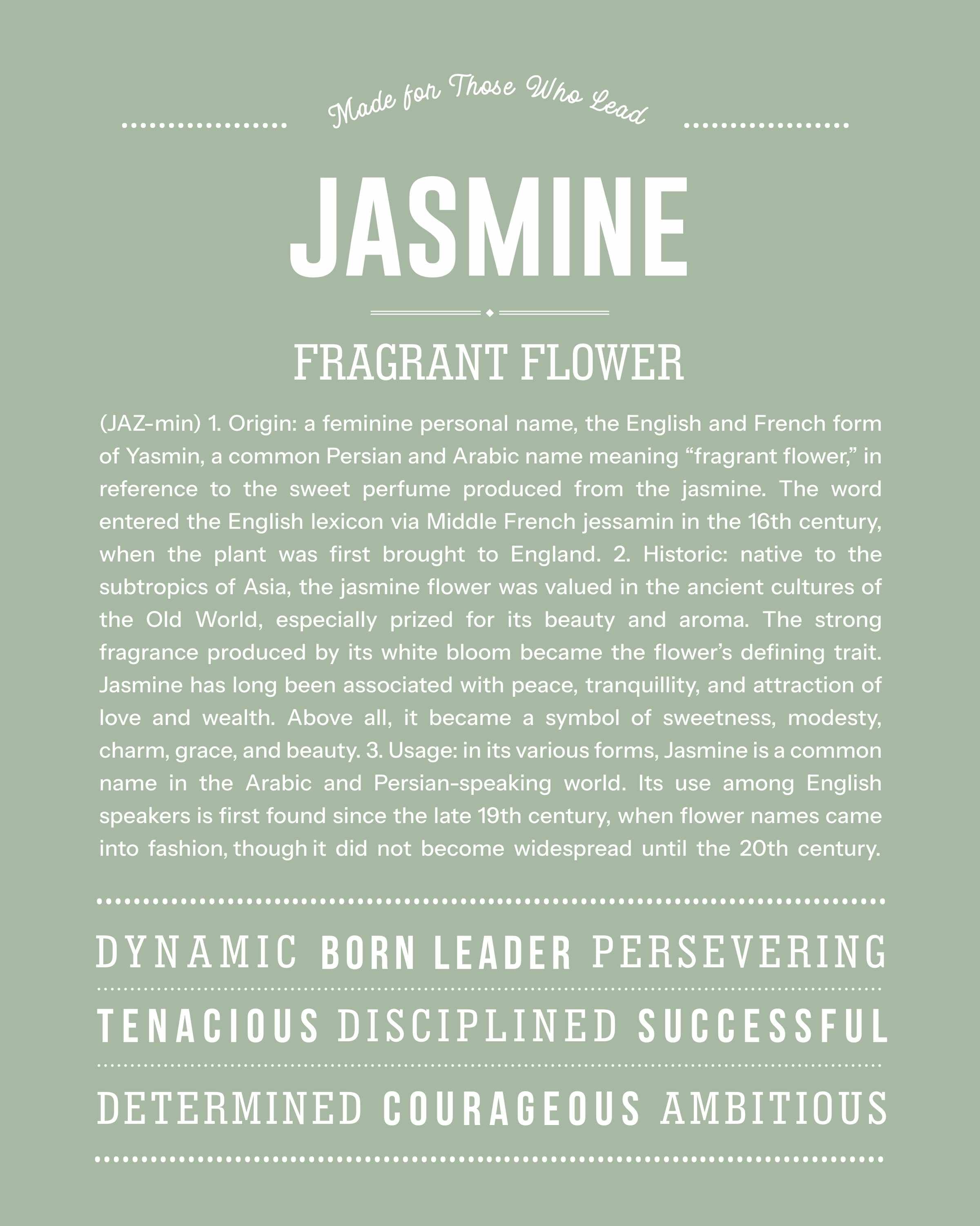 Jasmine | Personalised Name Meaning Print – Custom Name Art Gift