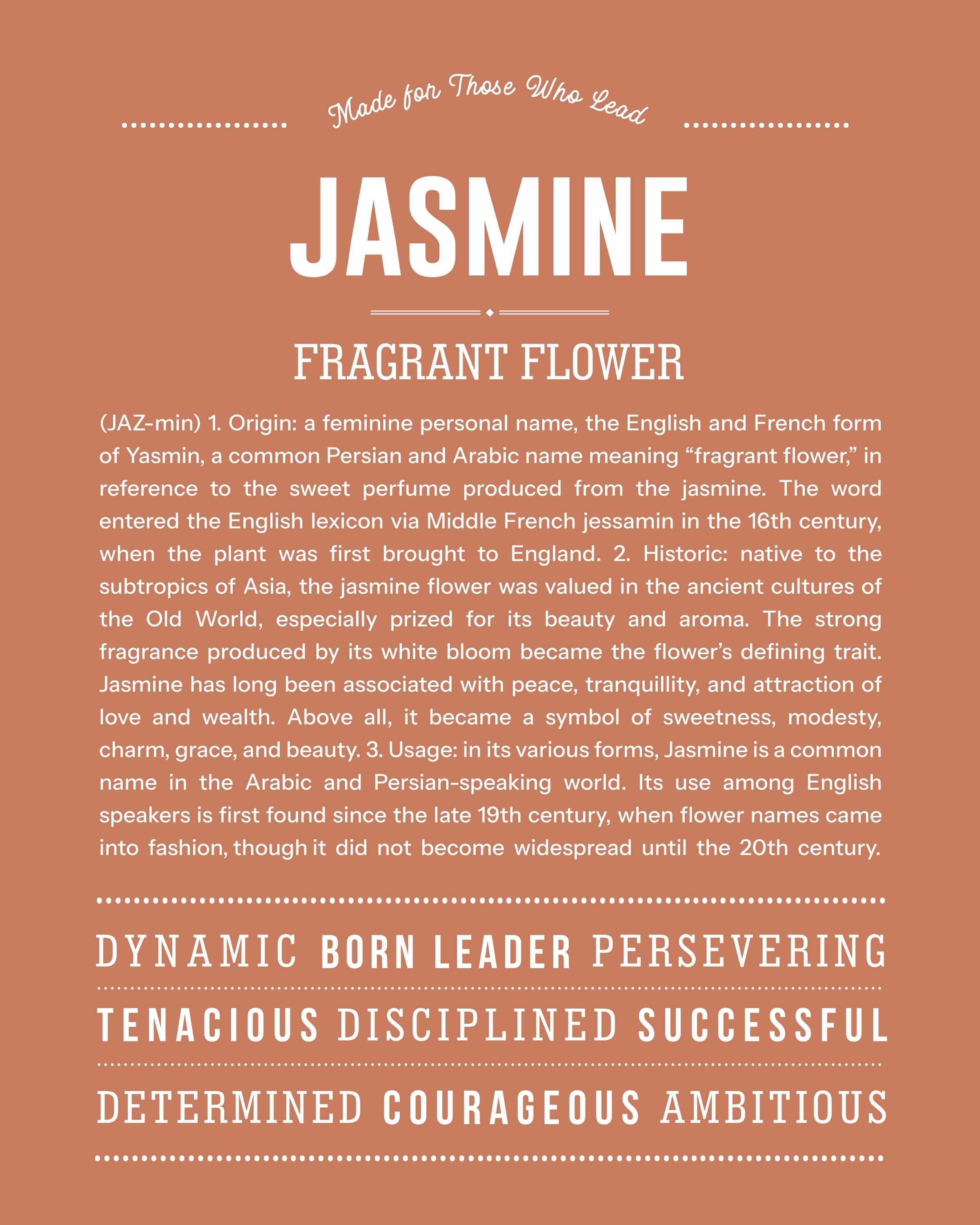 Jasmine | Personalised Name Meaning Print – Custom Name Art Gift