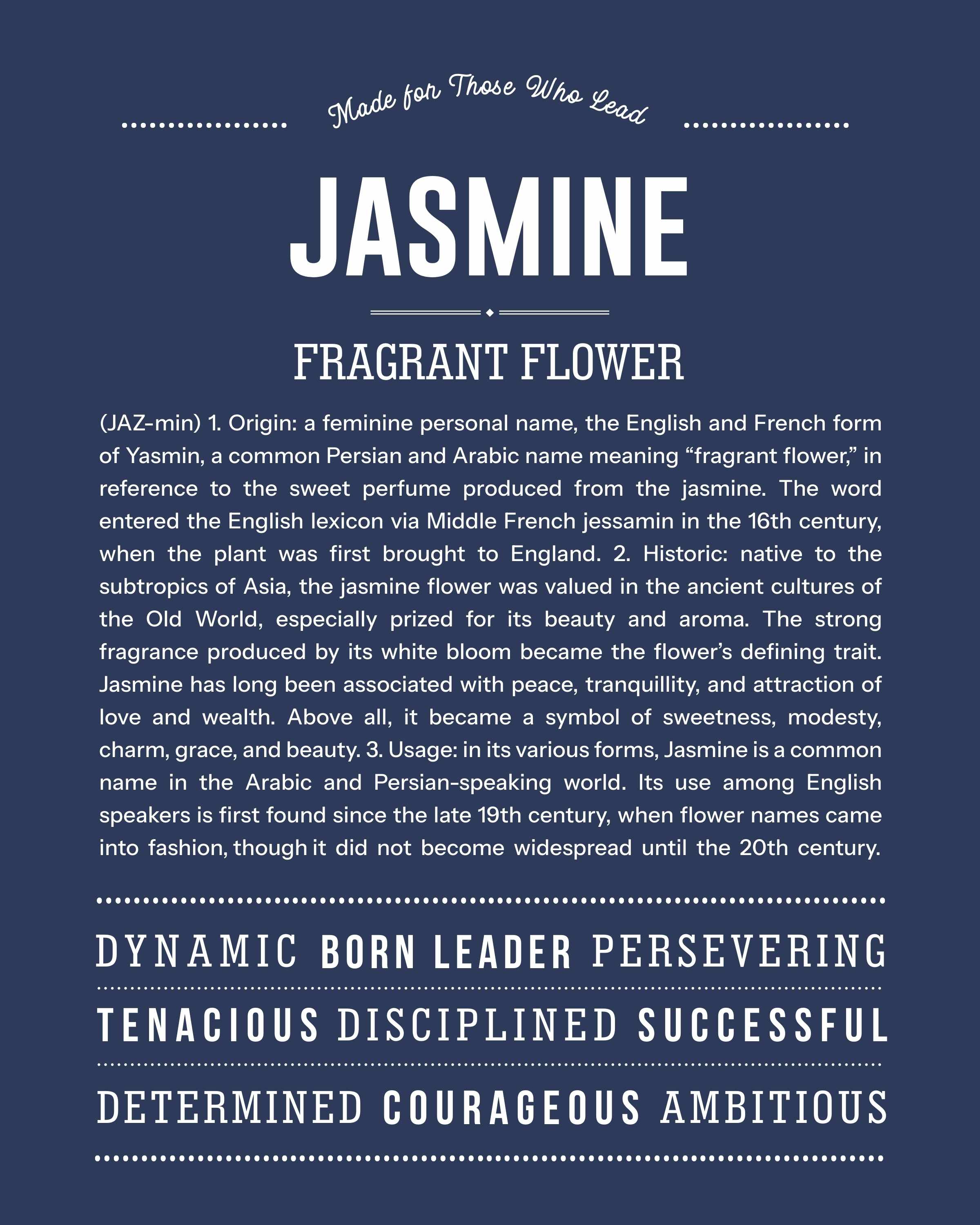 Jasmine | Personalised Name Meaning Print – Custom Name Art Gift
