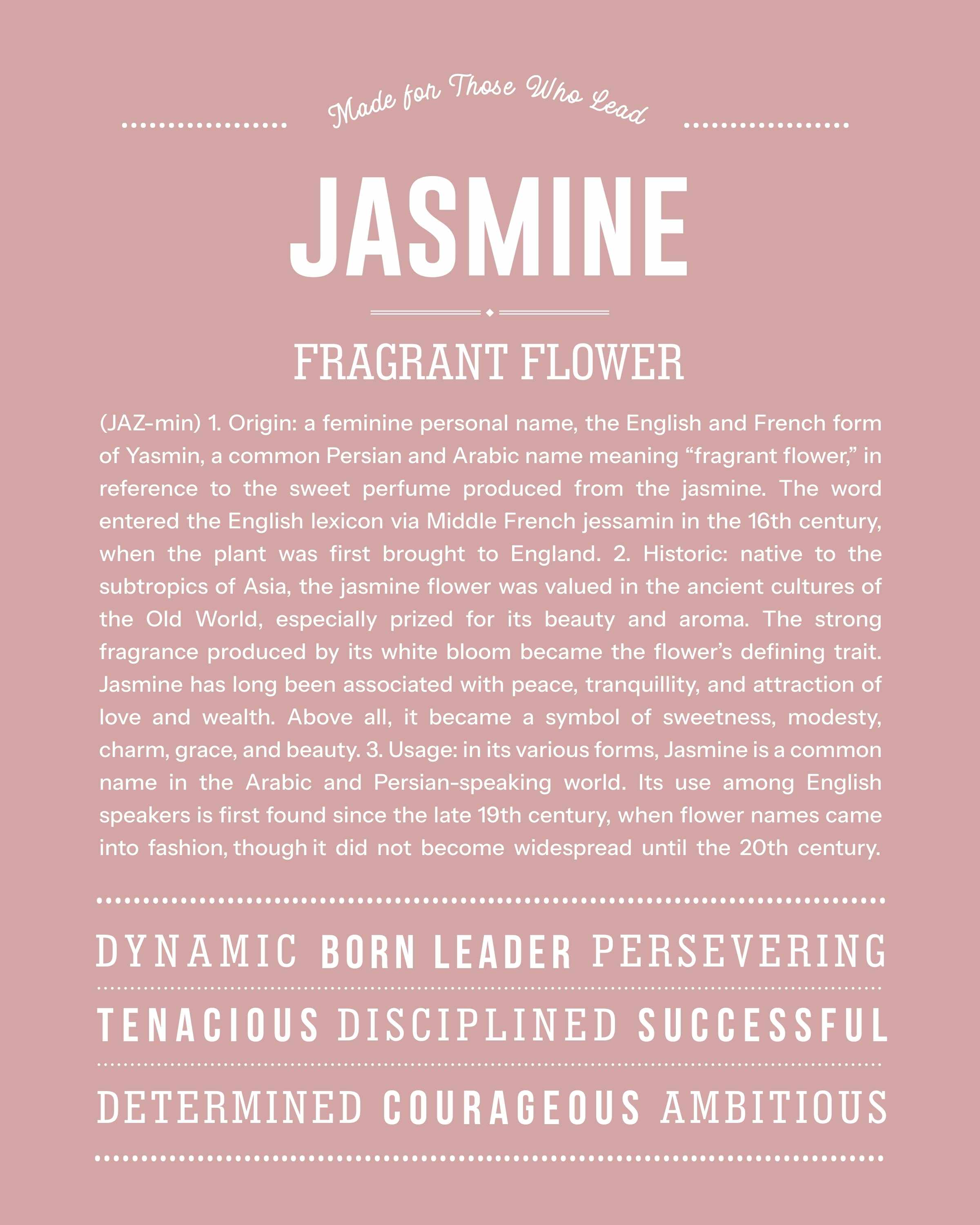 Jasmine | Personalised Name Meaning Print – Custom Name Art Gift