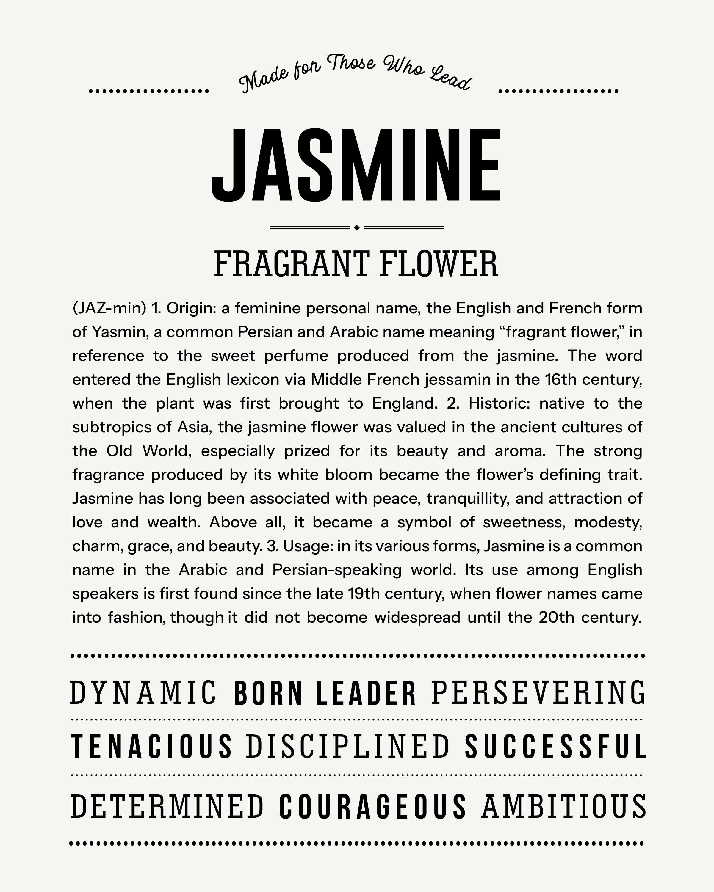 Jasmine | Personalised Name Meaning Print – Custom Name Art Gift