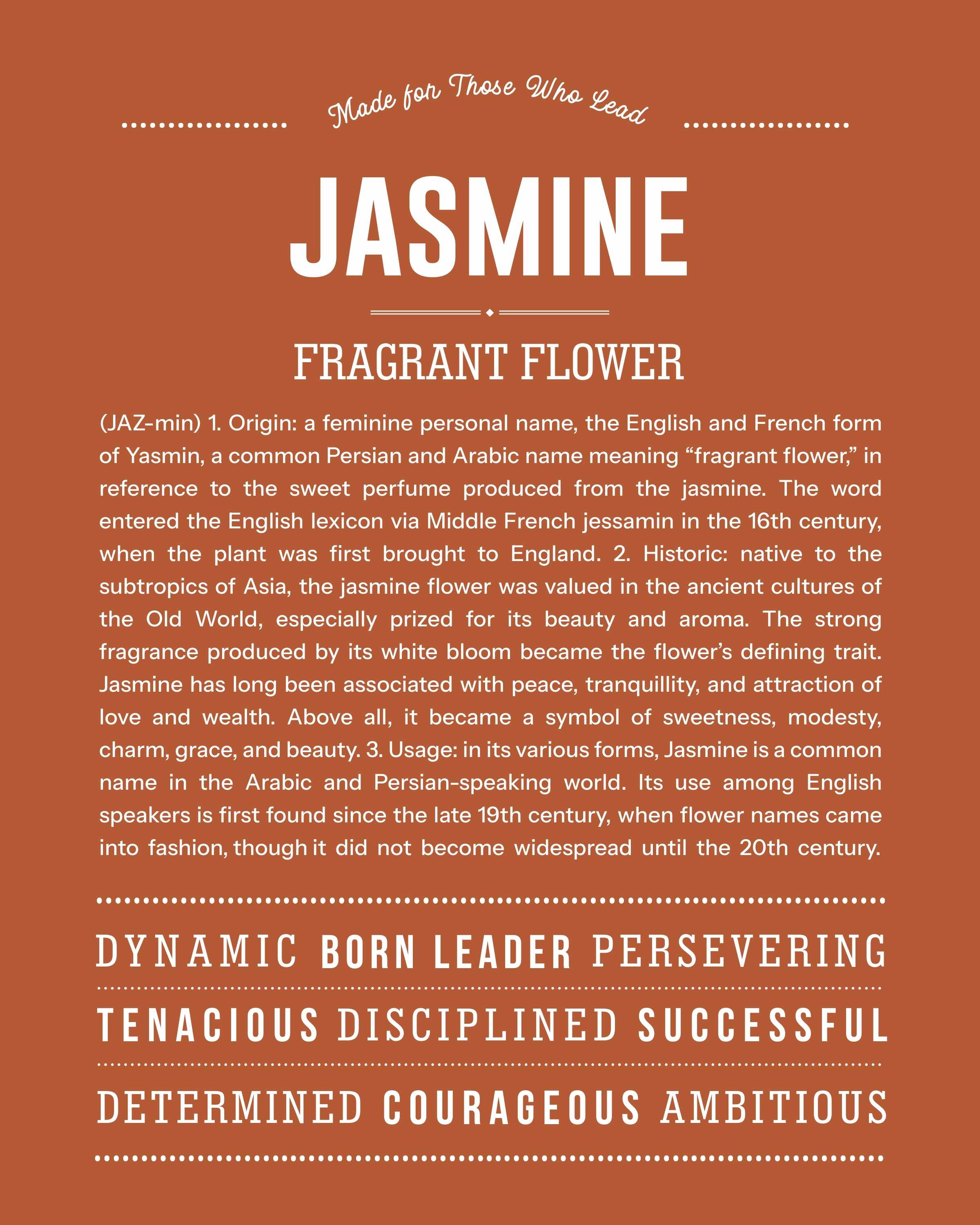 Jasmine | Personalised Name Meaning Print – Custom Name Art Gift