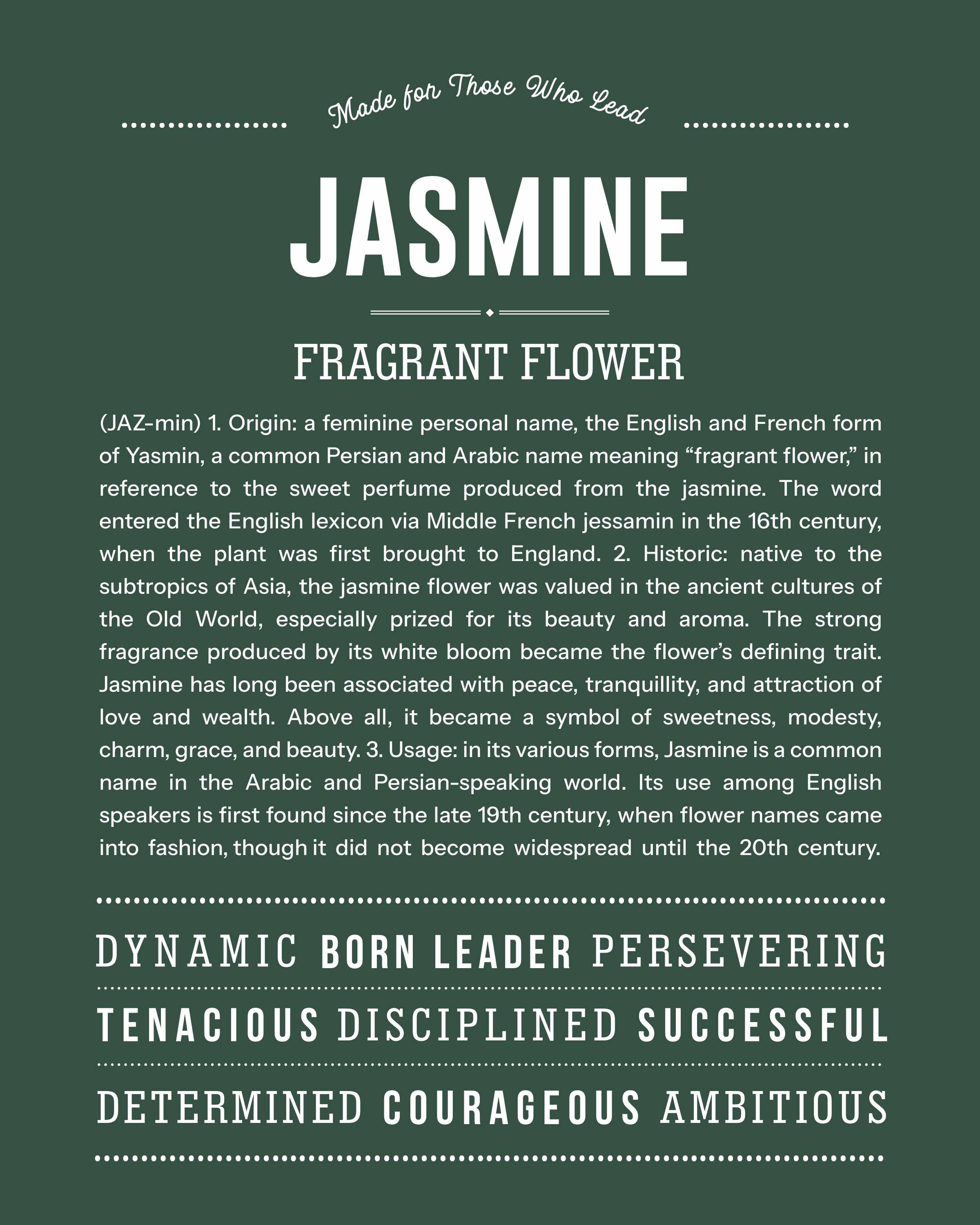 Jasmine | Personalised Name Meaning Print – Custom Name Art Gift
