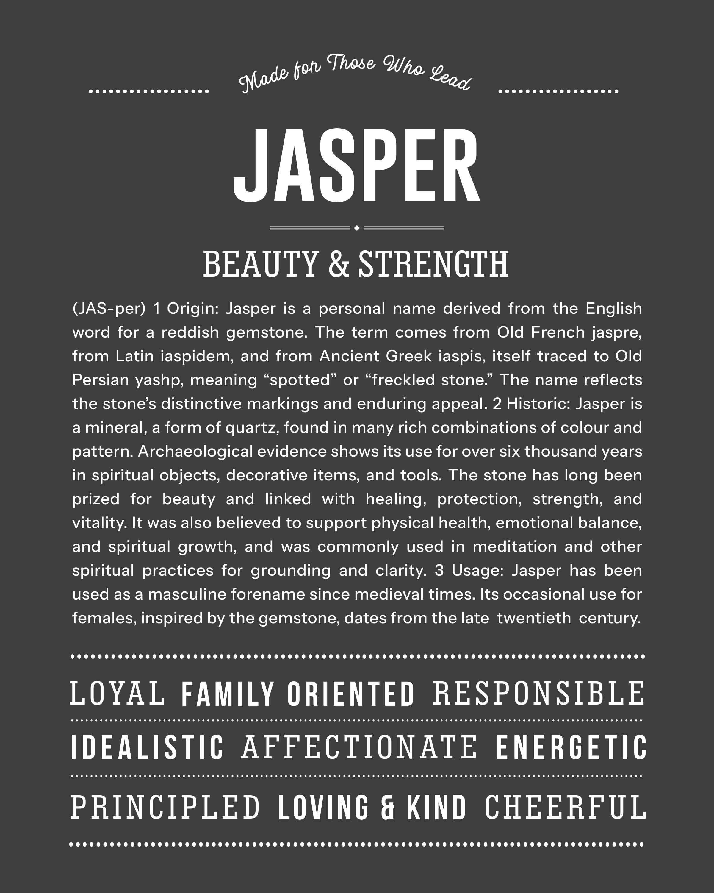 Jasper (Female) | Personalised Name Meaning Print – Custom Name Art Gift