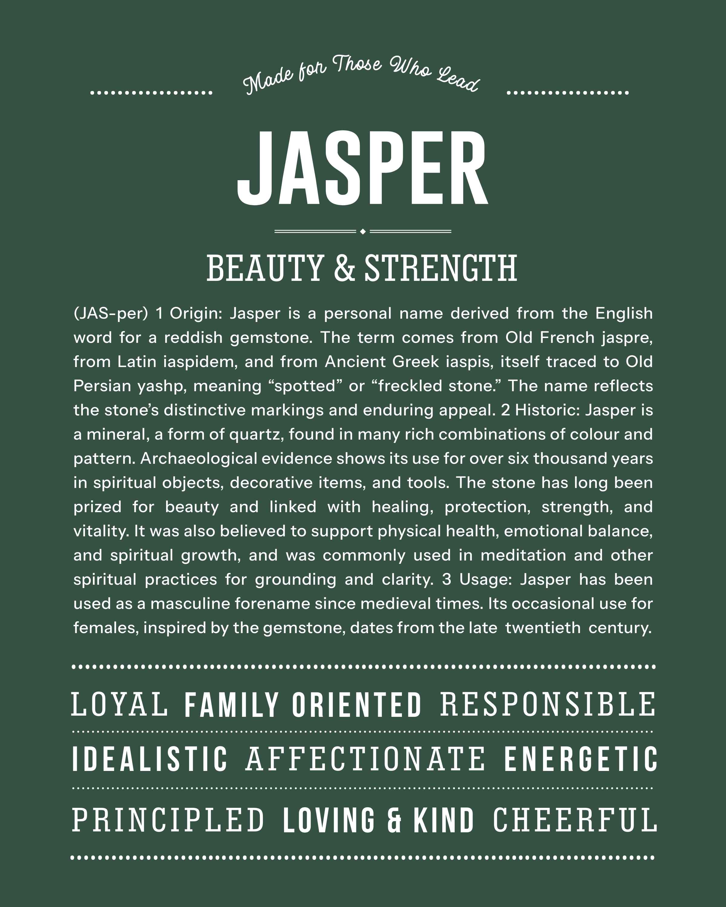Jasper (Female) | Personalised Name Meaning Print – Custom Name Art Gift