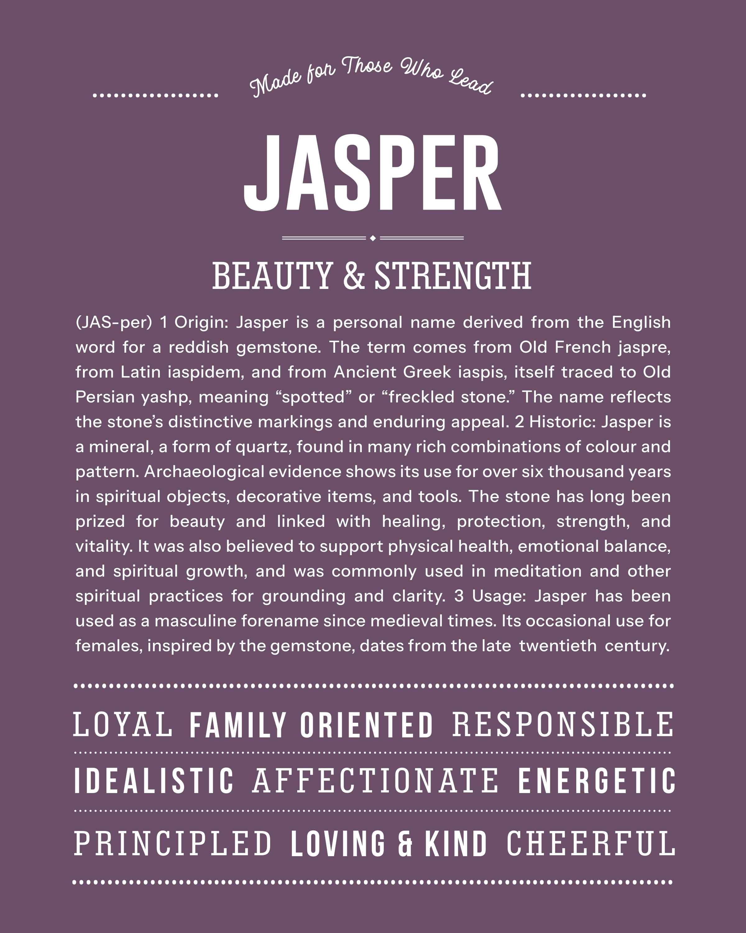 Jasper (Female) | Personalised Name Meaning Print – Custom Name Art Gift