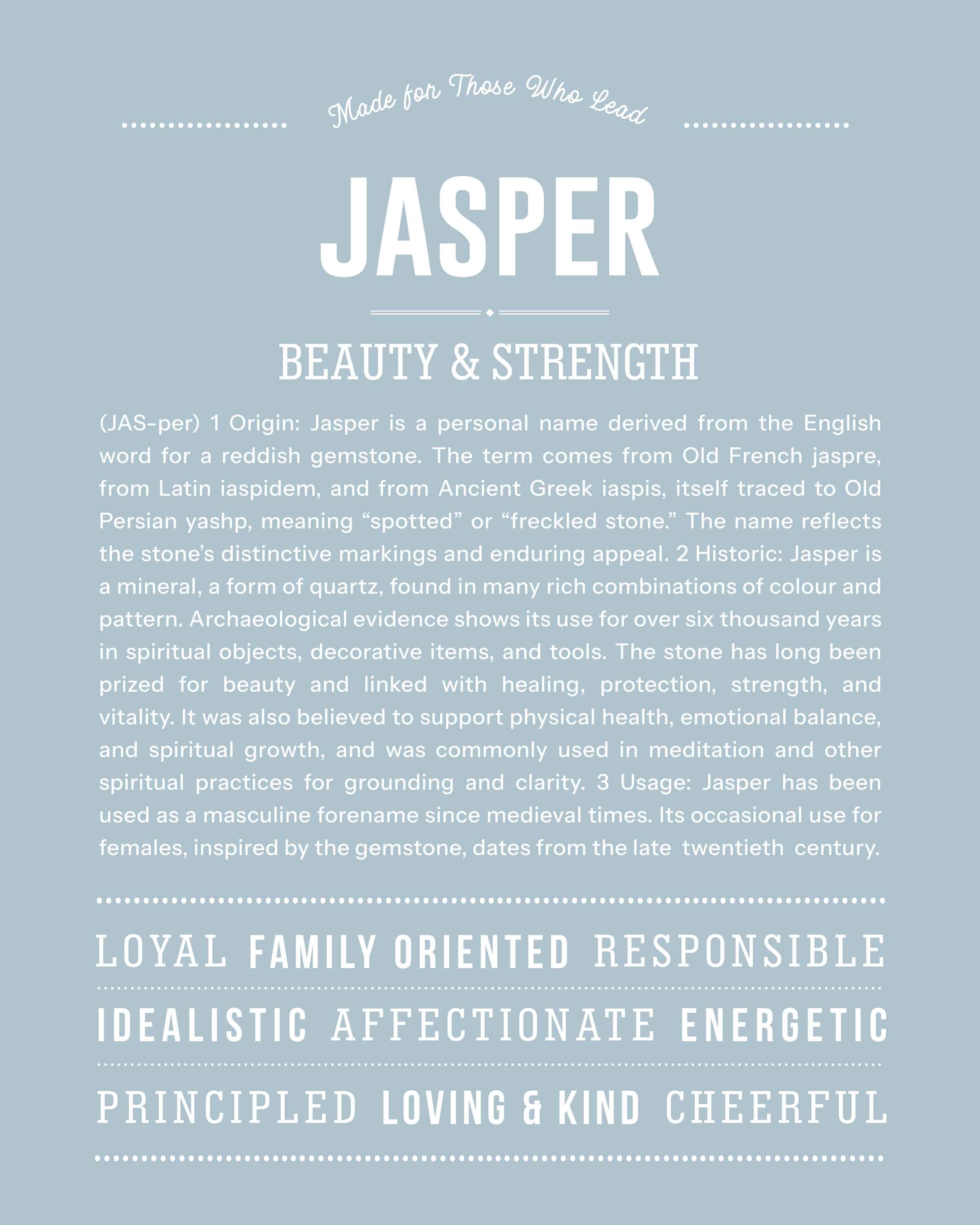 Jasper (Female) | Personalised Name Meaning Print – Custom Name Art Gift