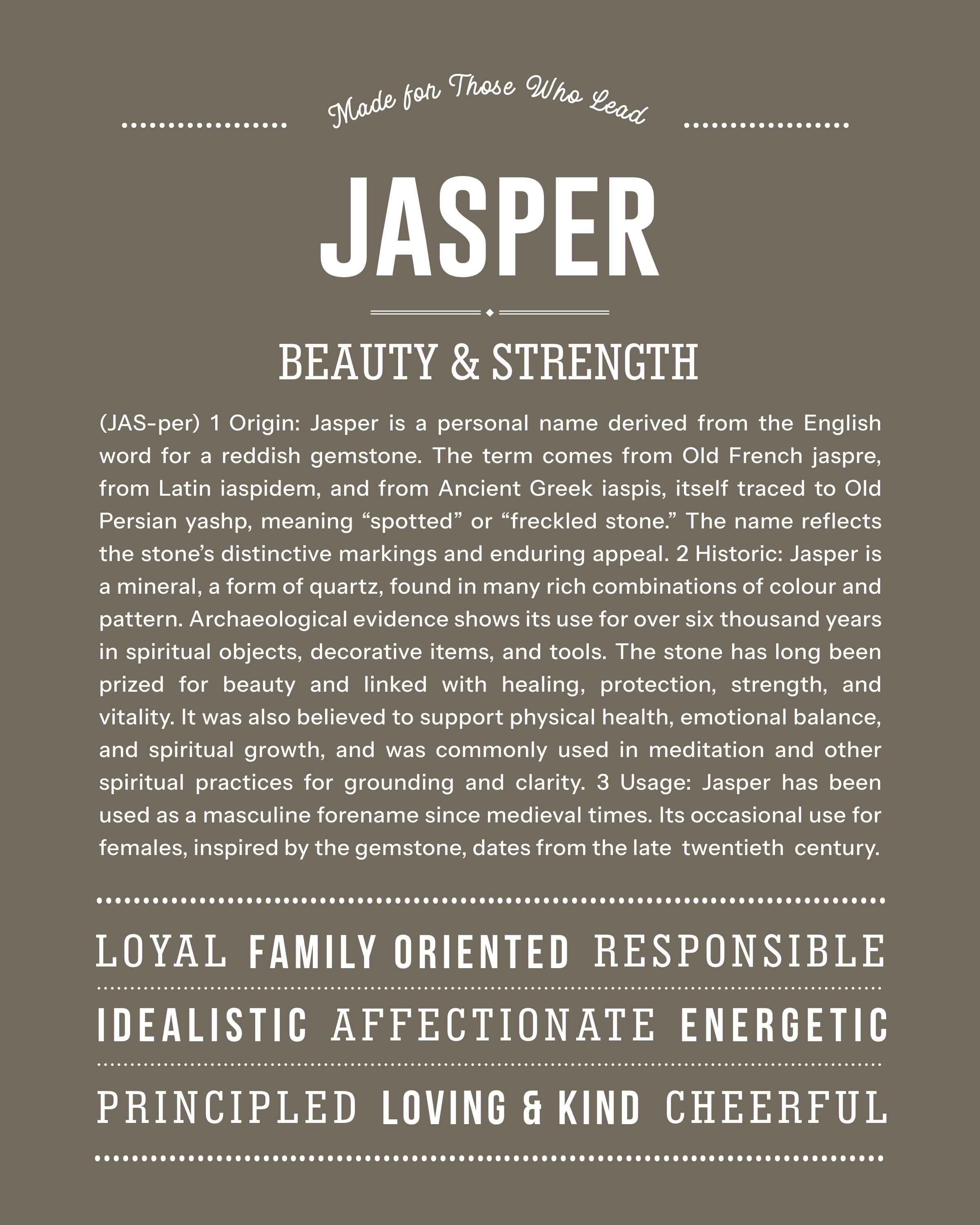 Jasper (Female) | Personalised Name Meaning Print – Custom Name Art Gift