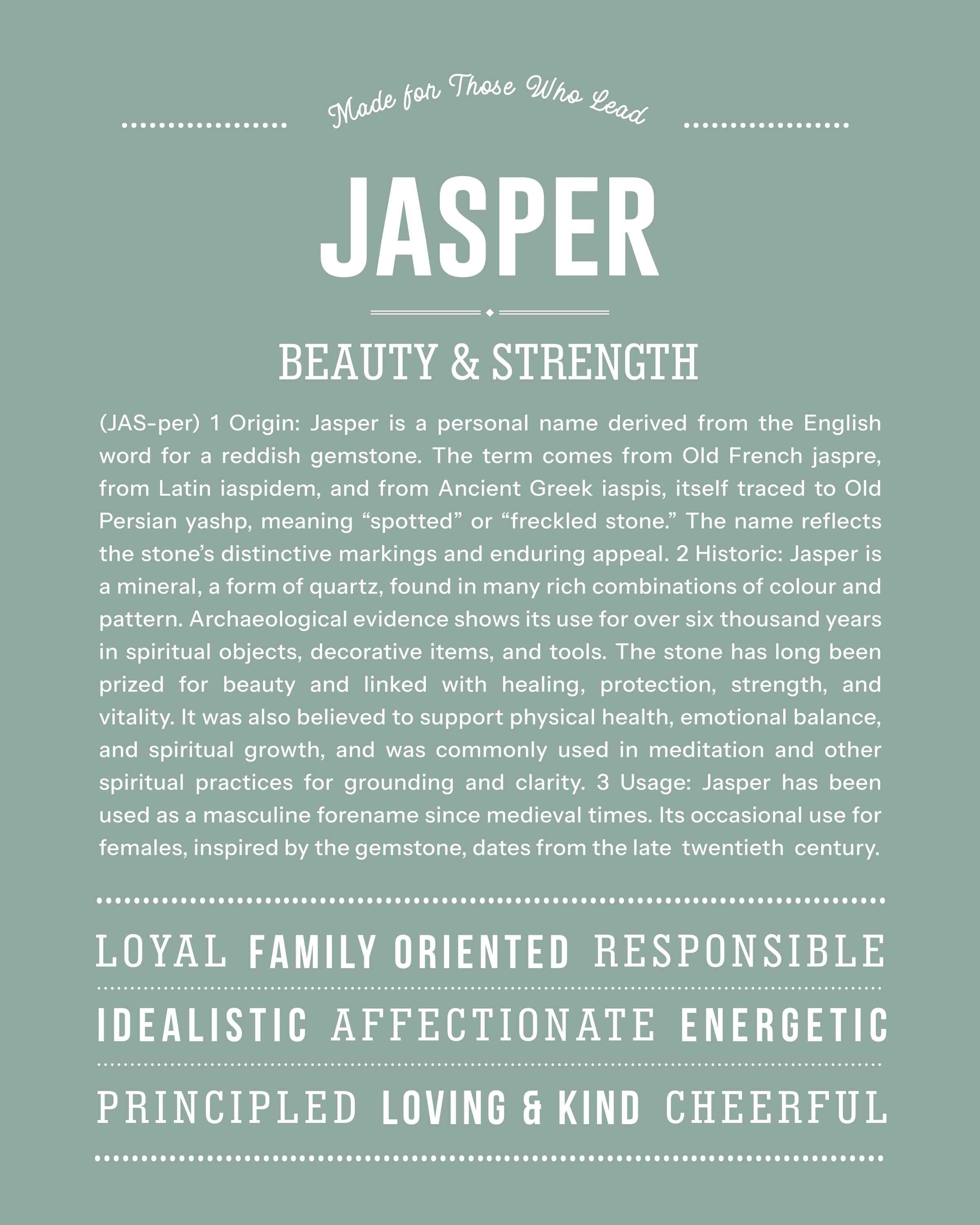 Jasper (Female) | Personalised Name Meaning Print – Custom Name Art Gift