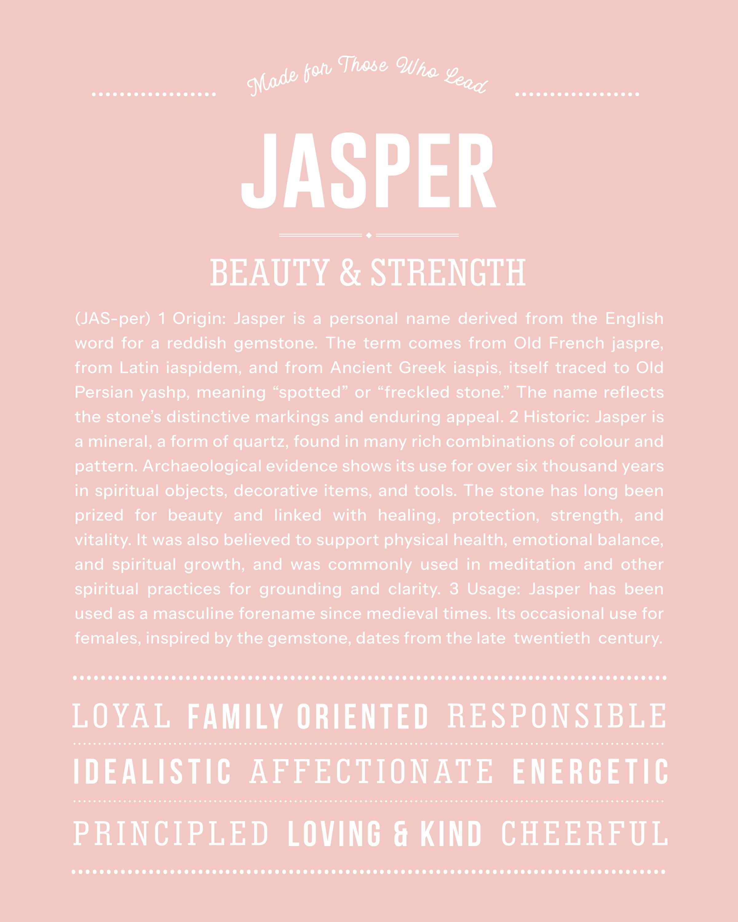 Jasper (Female) | Personalised Name Meaning Print – Custom Name Art Gift
