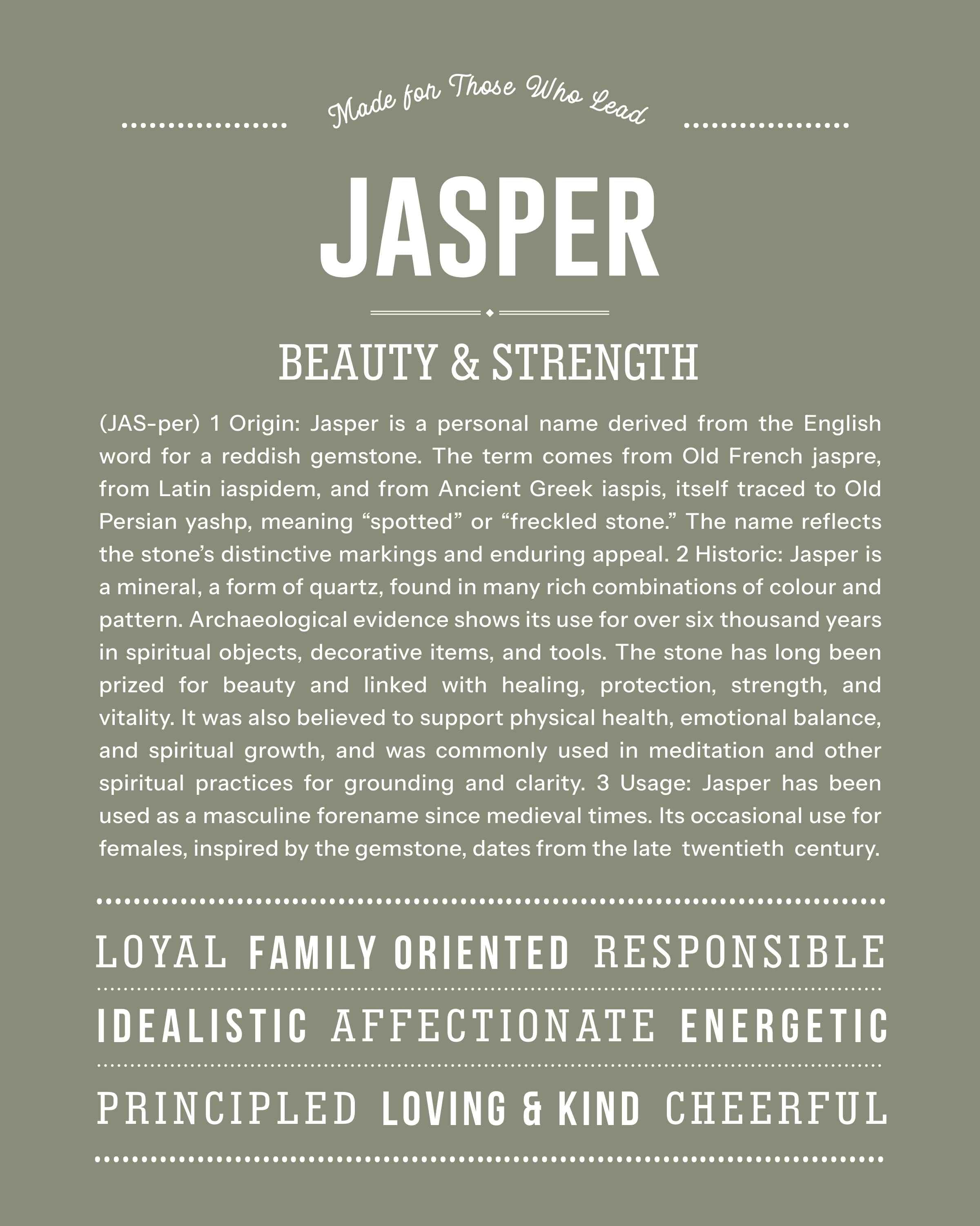 Jasper (Female) | Personalised Name Meaning Print – Custom Name Art Gift